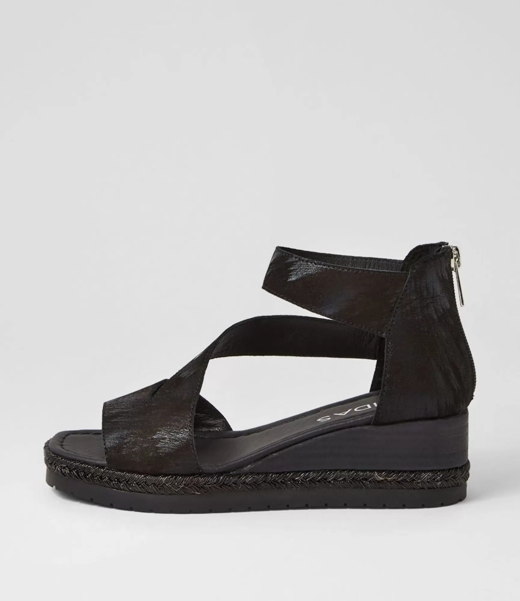 Online Midas Shoes Iddy Black Metallic Scratch Leather Sandals