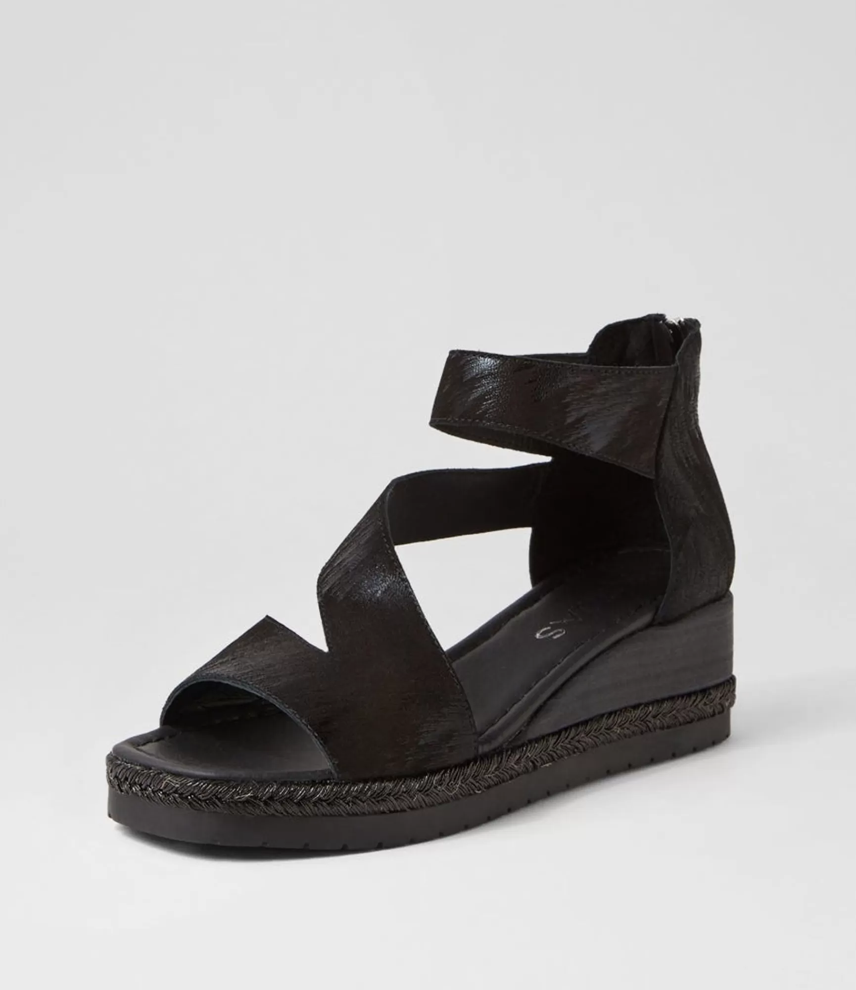 Online Midas Shoes Iddy Black Metallic Scratch Leather Sandals