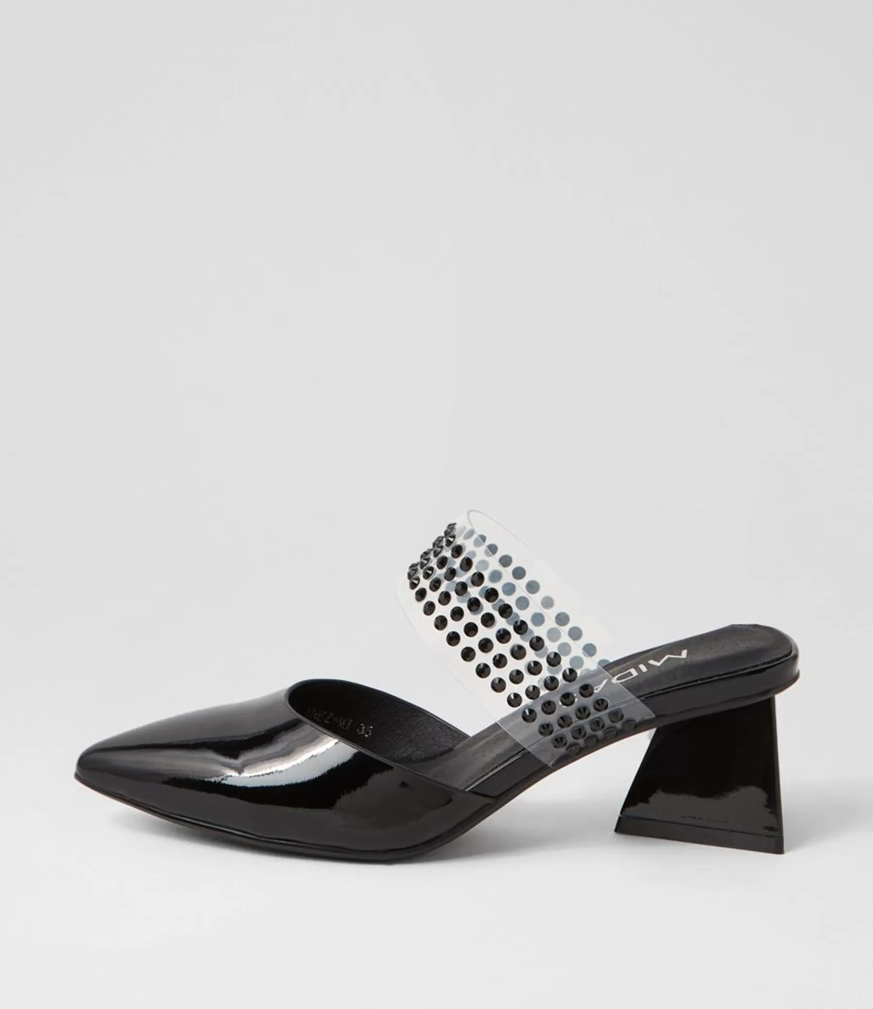 Discount Midas Shoes Inez Black Patent Leather Mules