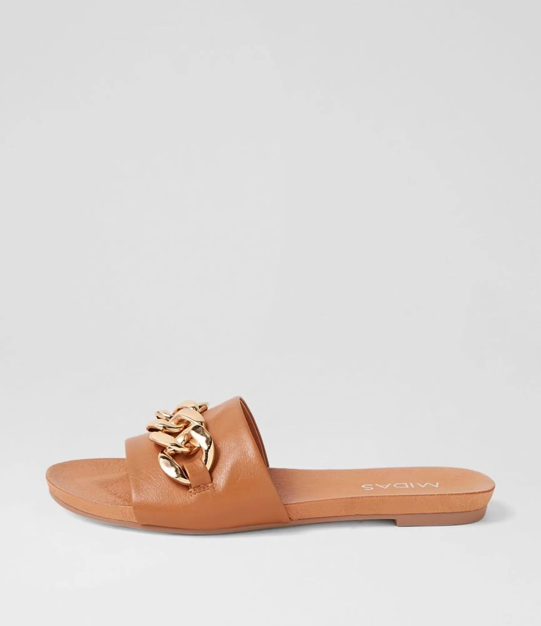 Best Sale Midas Shoes Jaddle Dark Tan Leather Slides