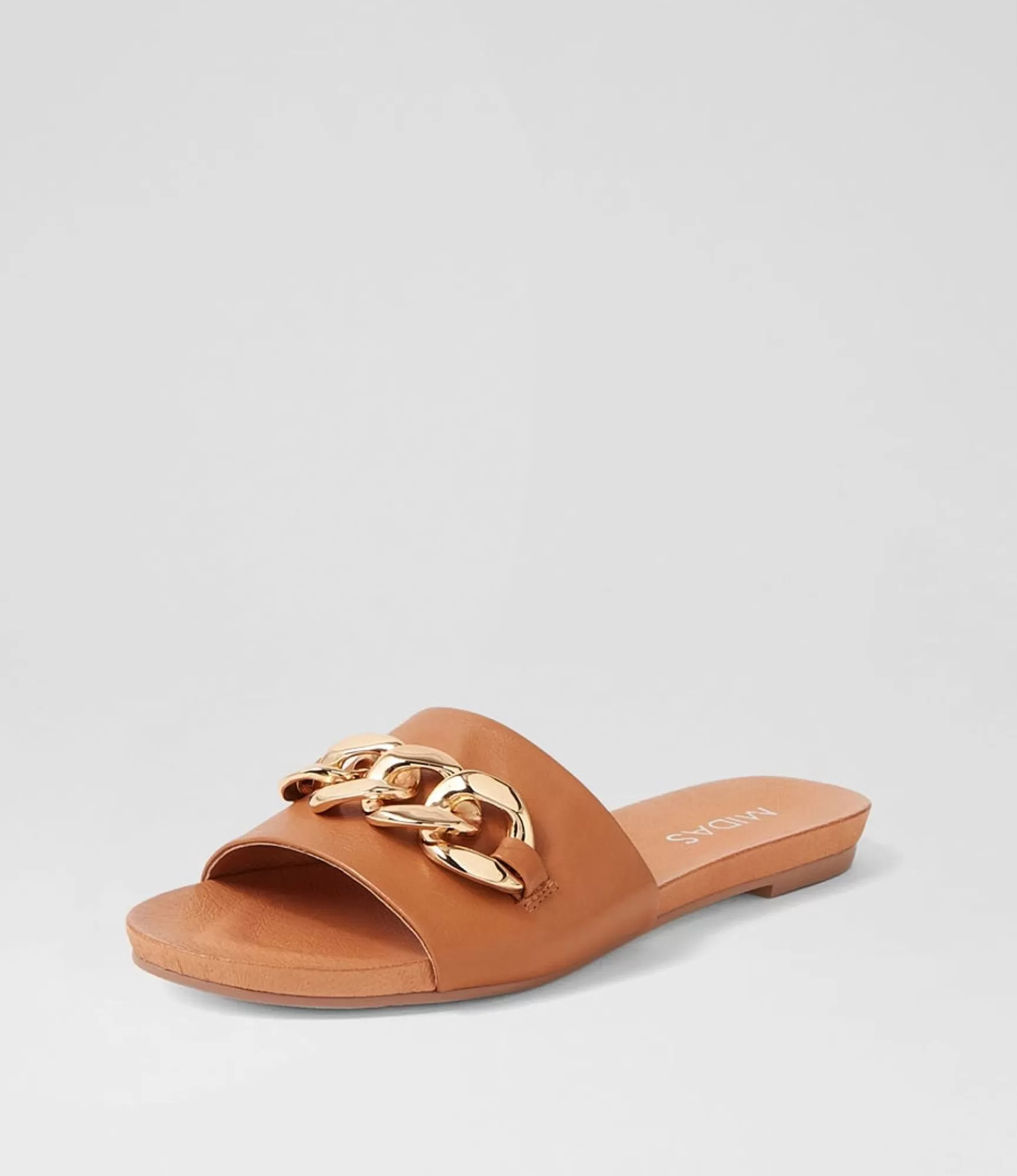 Best Sale Midas Shoes Jaddle Dark Tan Leather Slides