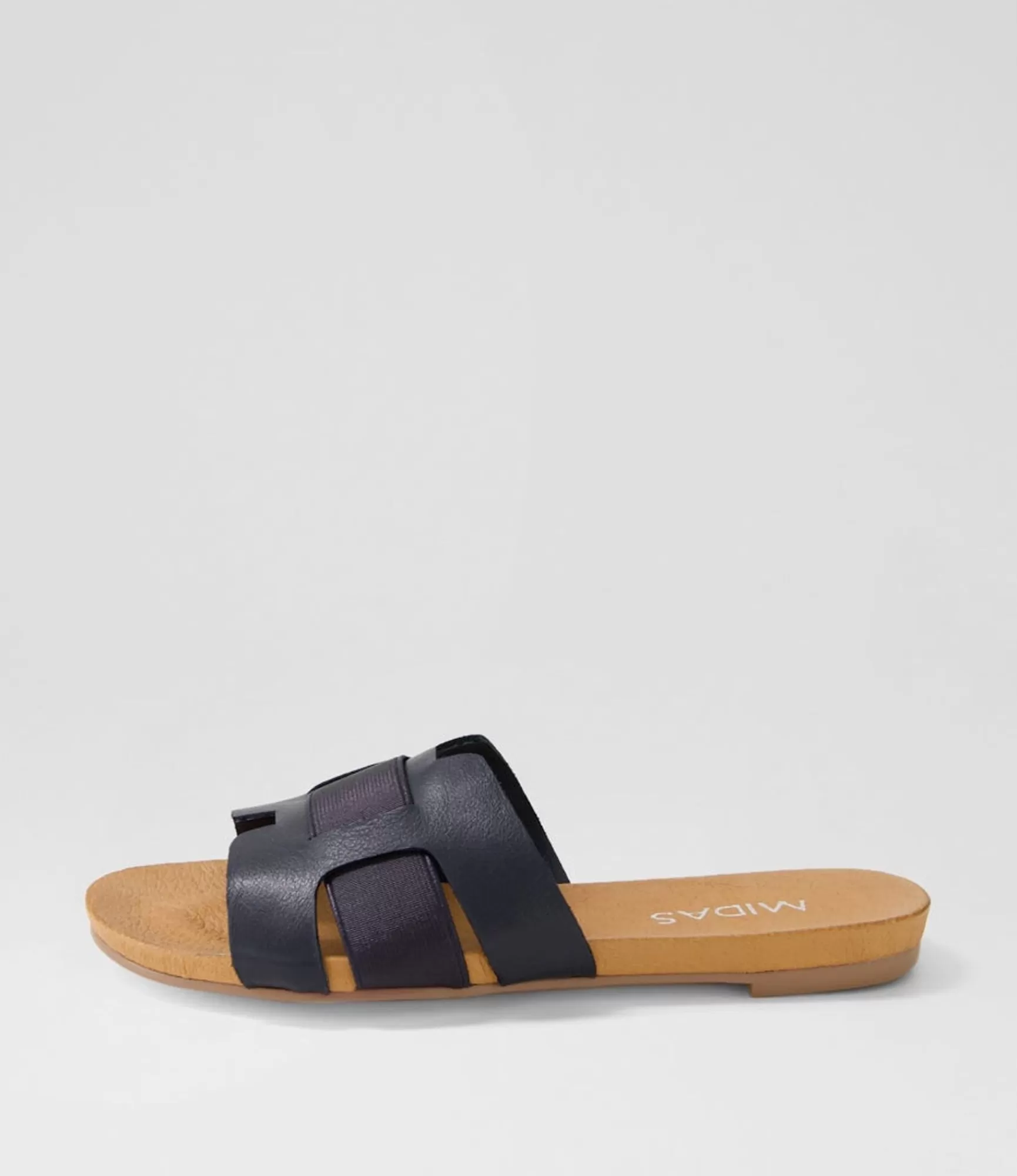 Best Midas Shoes Jeddles Navy Metallic Leather Elastic Slides