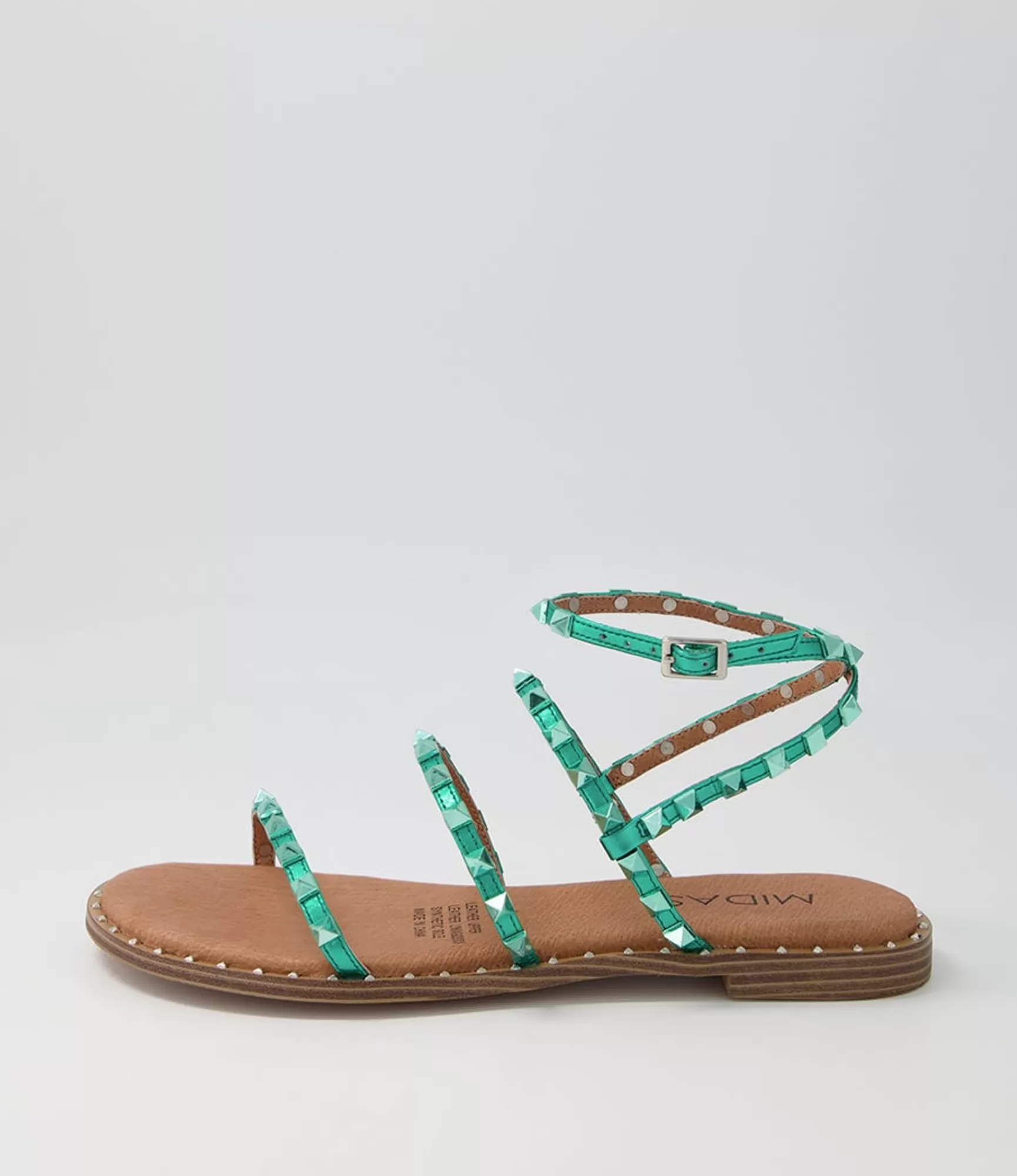 Store Midas Shoes Leosa Emerald Metallic Leather Stud Sandals