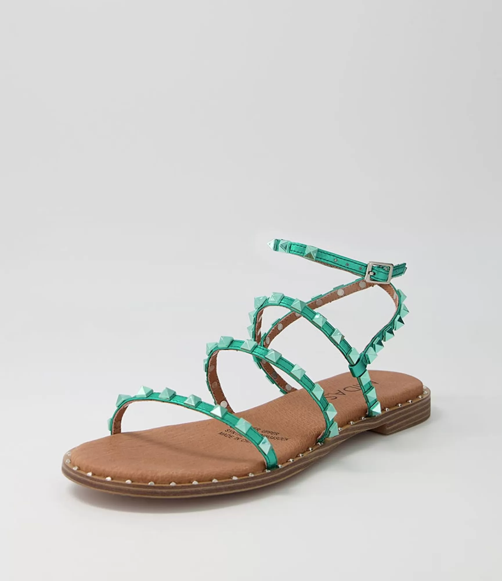 Store Midas Shoes Leosa Emerald Metallic Leather Stud Sandals