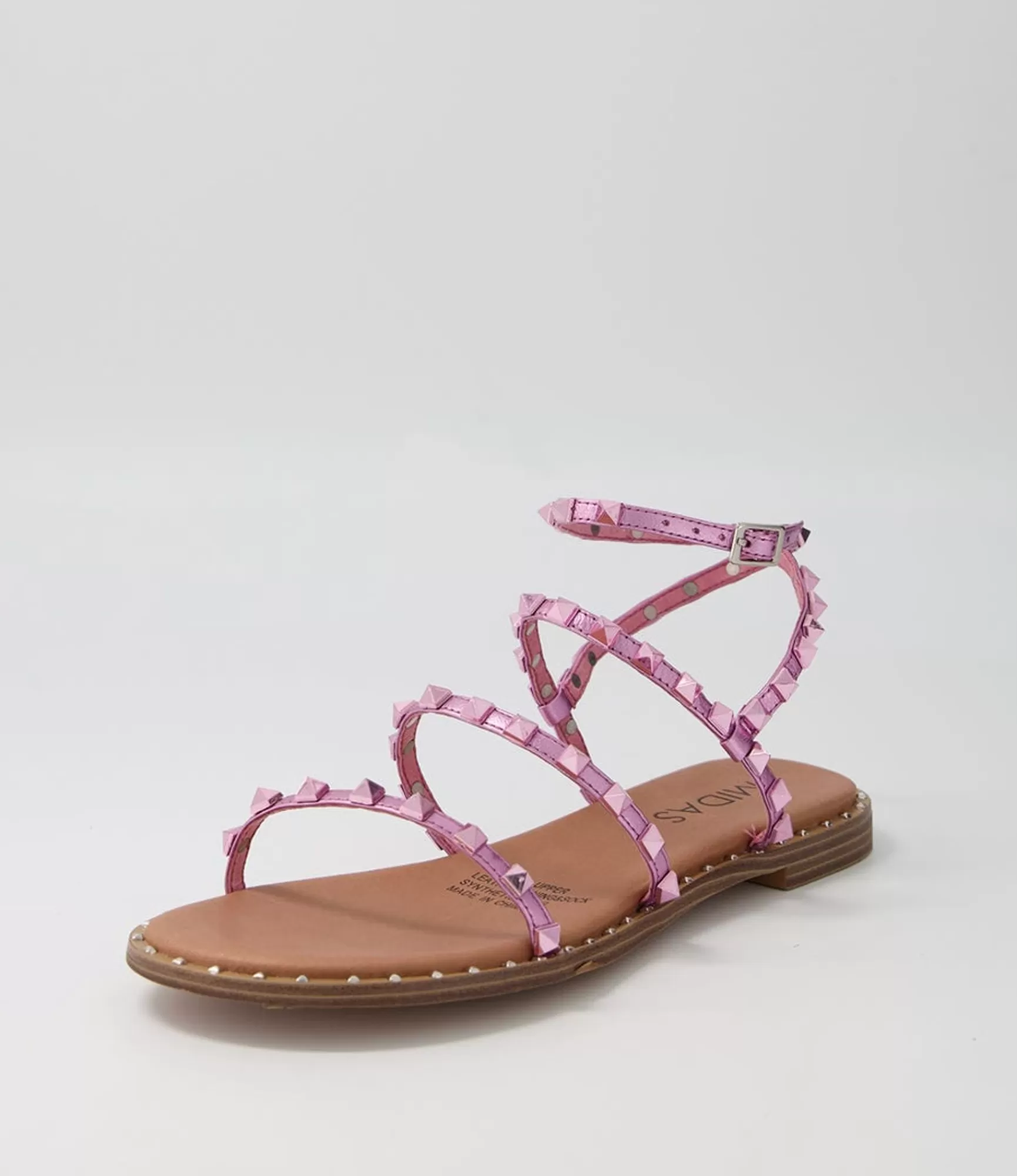 Best Midas Shoes Leosa Pink Metallic Leather Stud Sandals