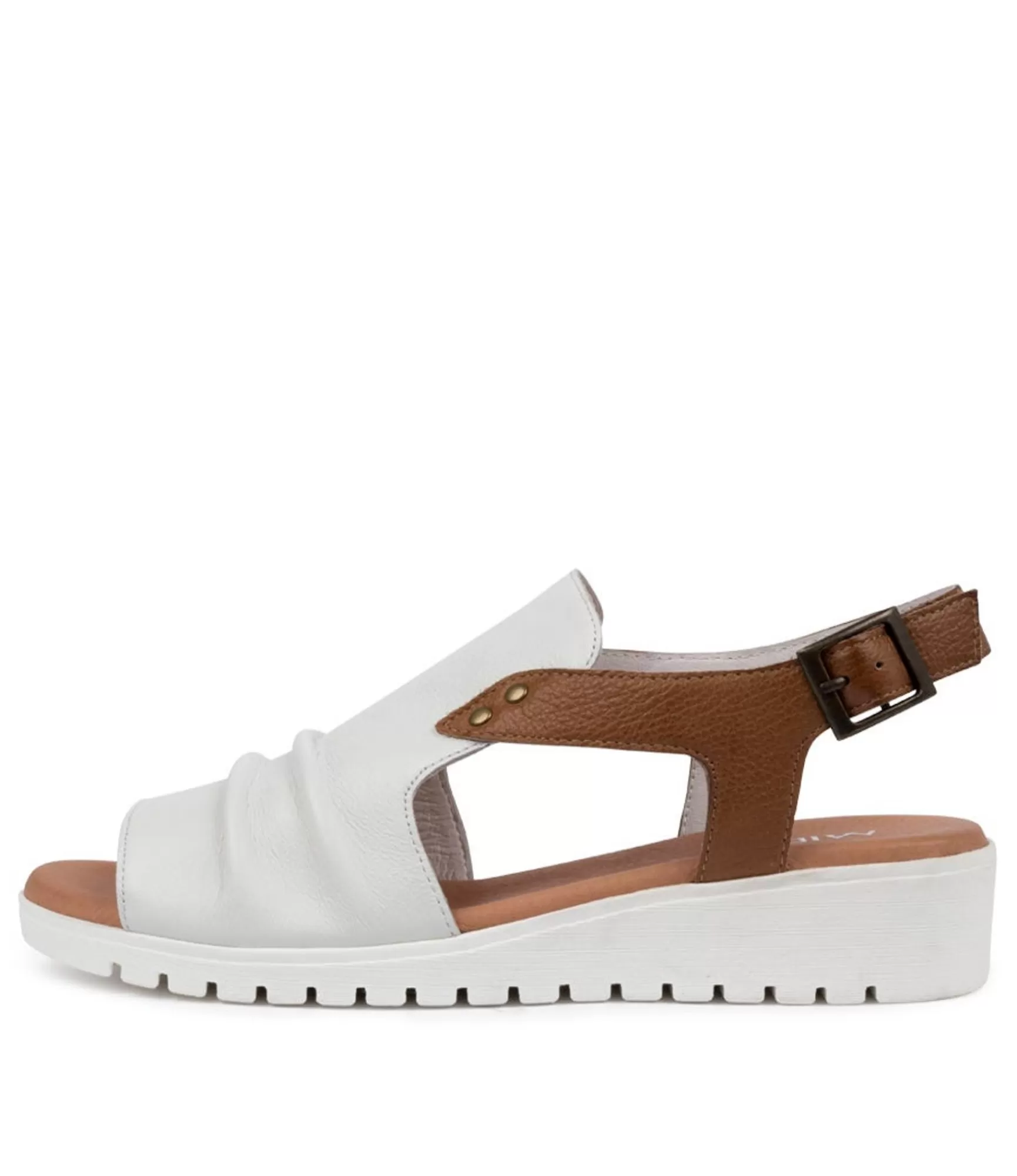 New Midas Shoes Madz White-Dk Tan Leather