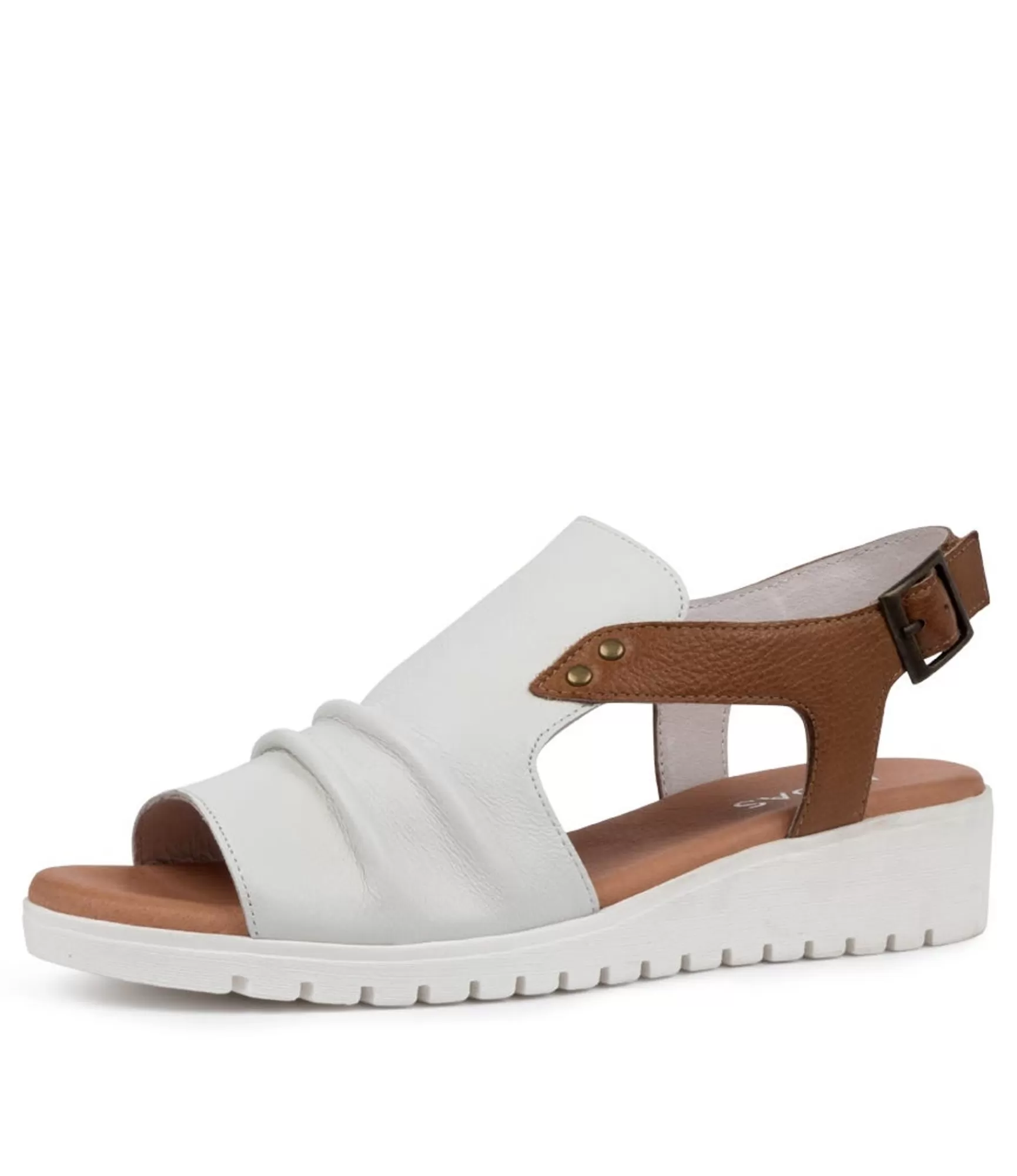New Midas Shoes Madz White-Dk Tan Leather