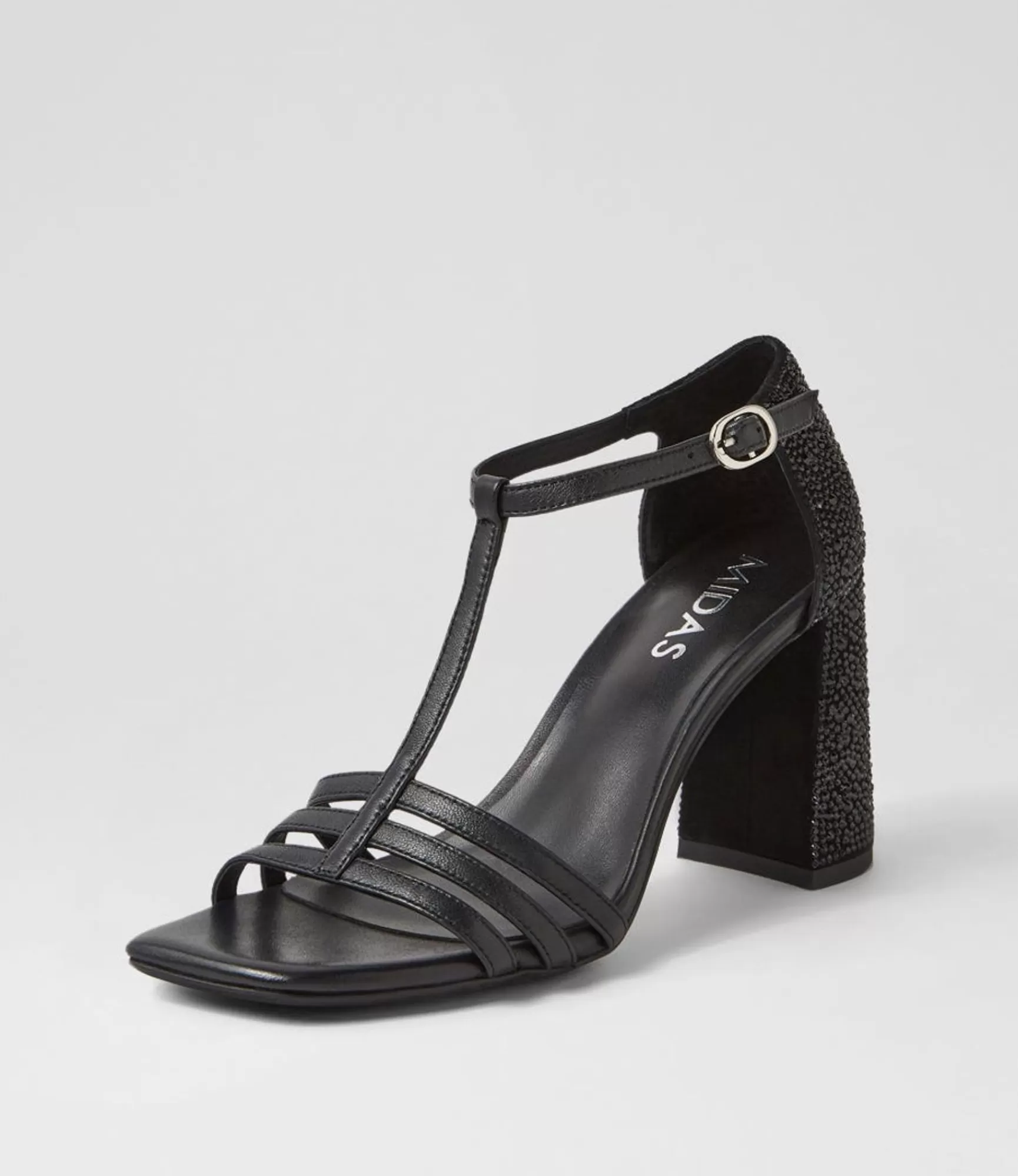 Cheap Midas Shoes Mid Black Jewels Leather Sandals