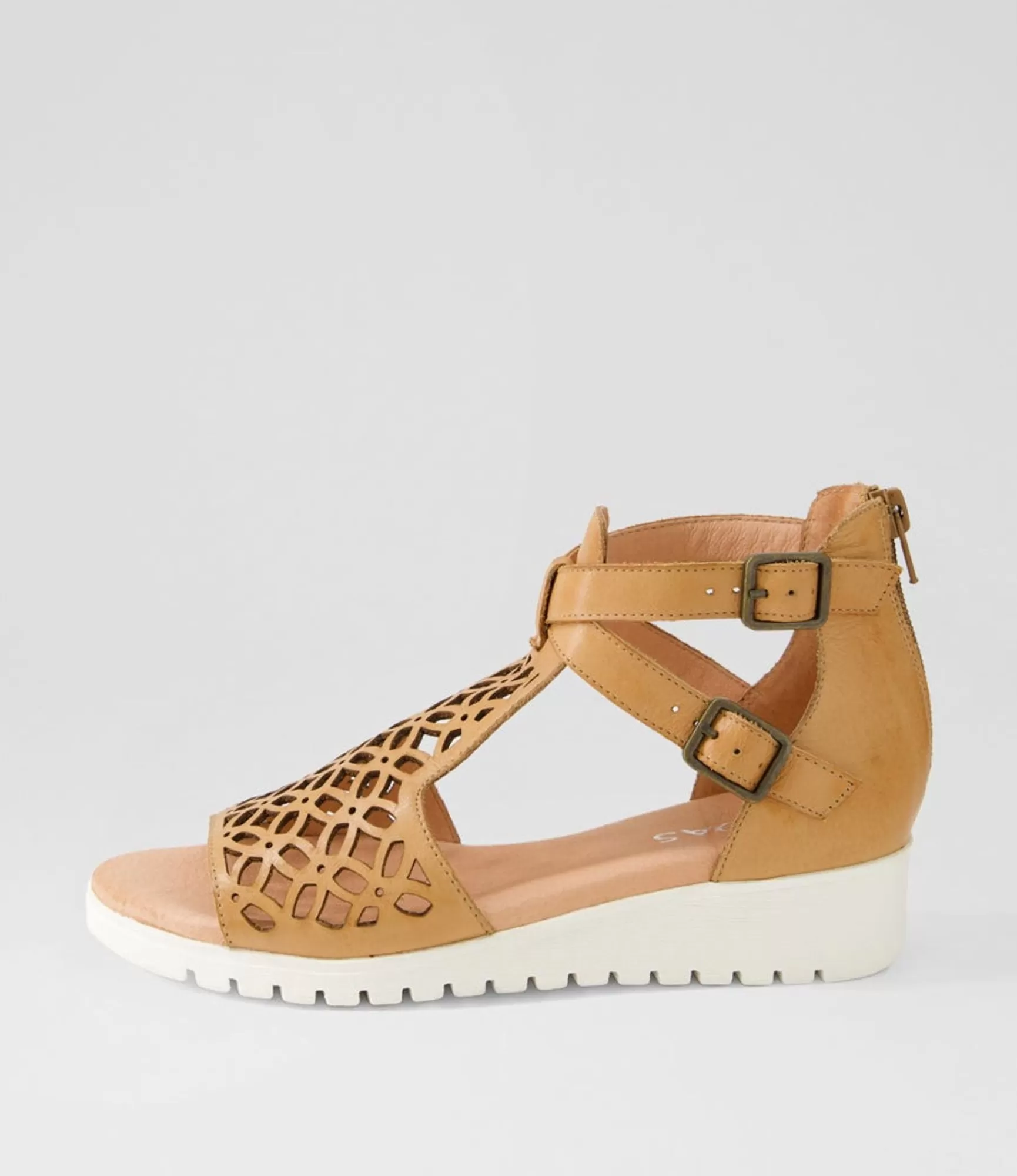 Hot Midas Shoes Milos Dark Tan White Leather Sandals