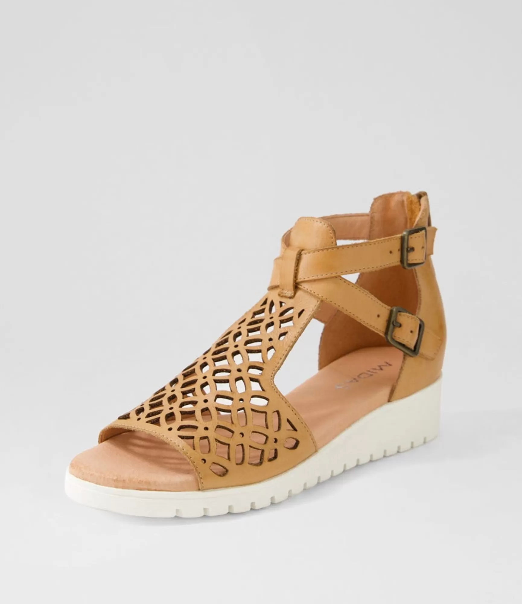 Hot Midas Shoes Milos Dark Tan White Leather Sandals
