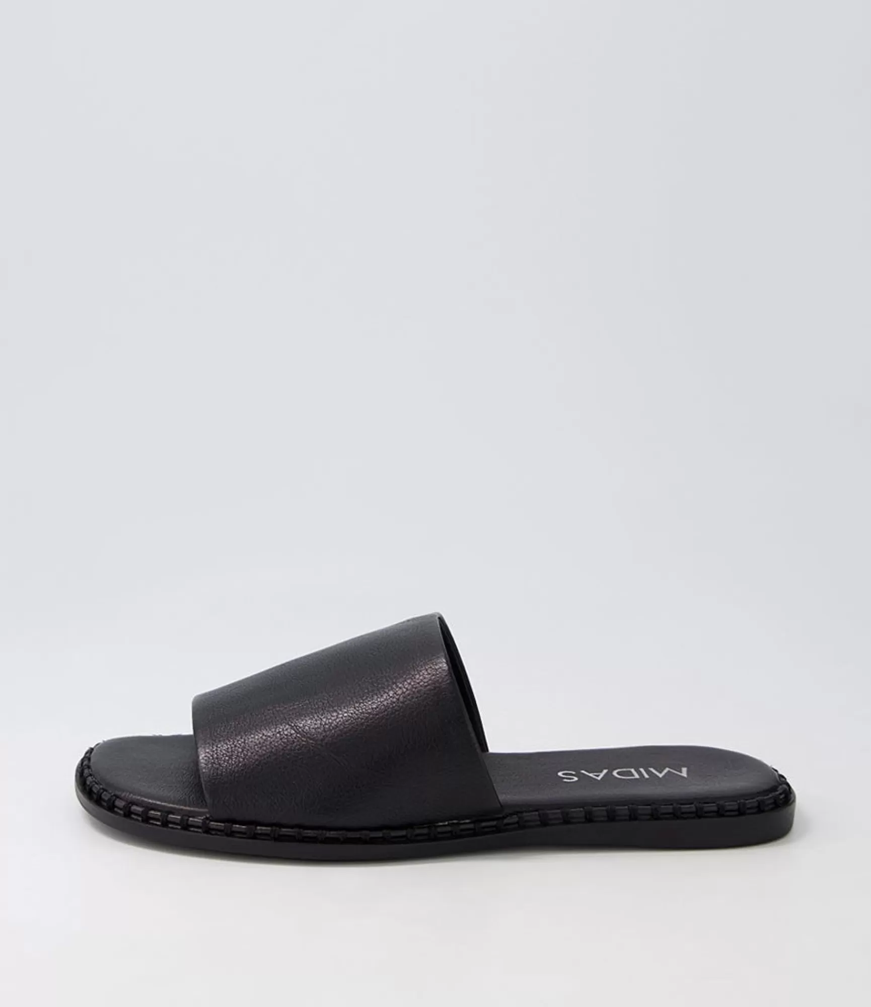 New Midas Shoes Minime Black Leather Slides