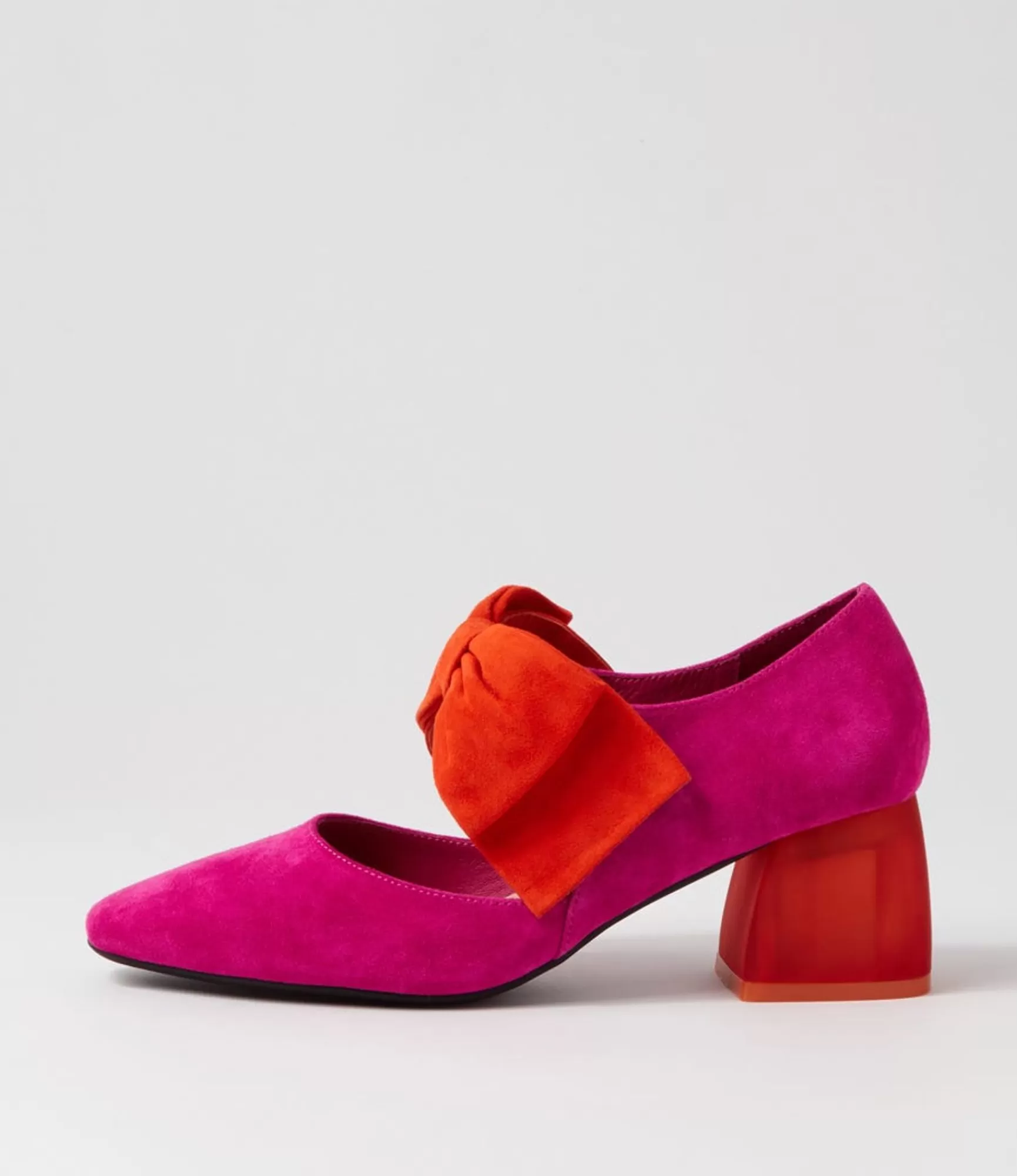 Hot Midas Shoes Mischa Dark Fuchsia Orange Suede Heels