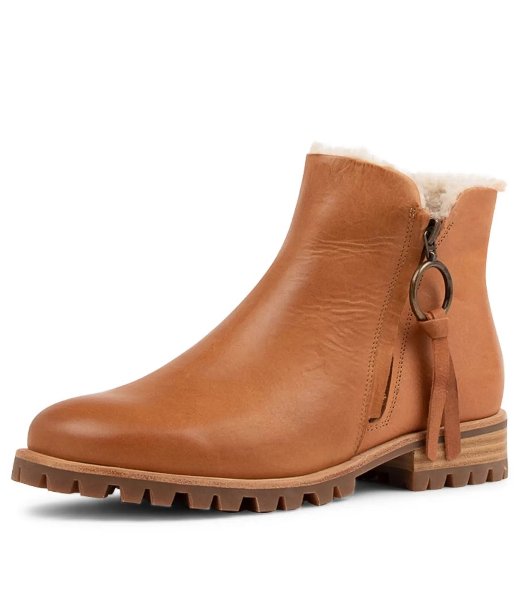 Online Midas Shoes Modest Tan Natural Rugged Leather Fur Ankle Boots