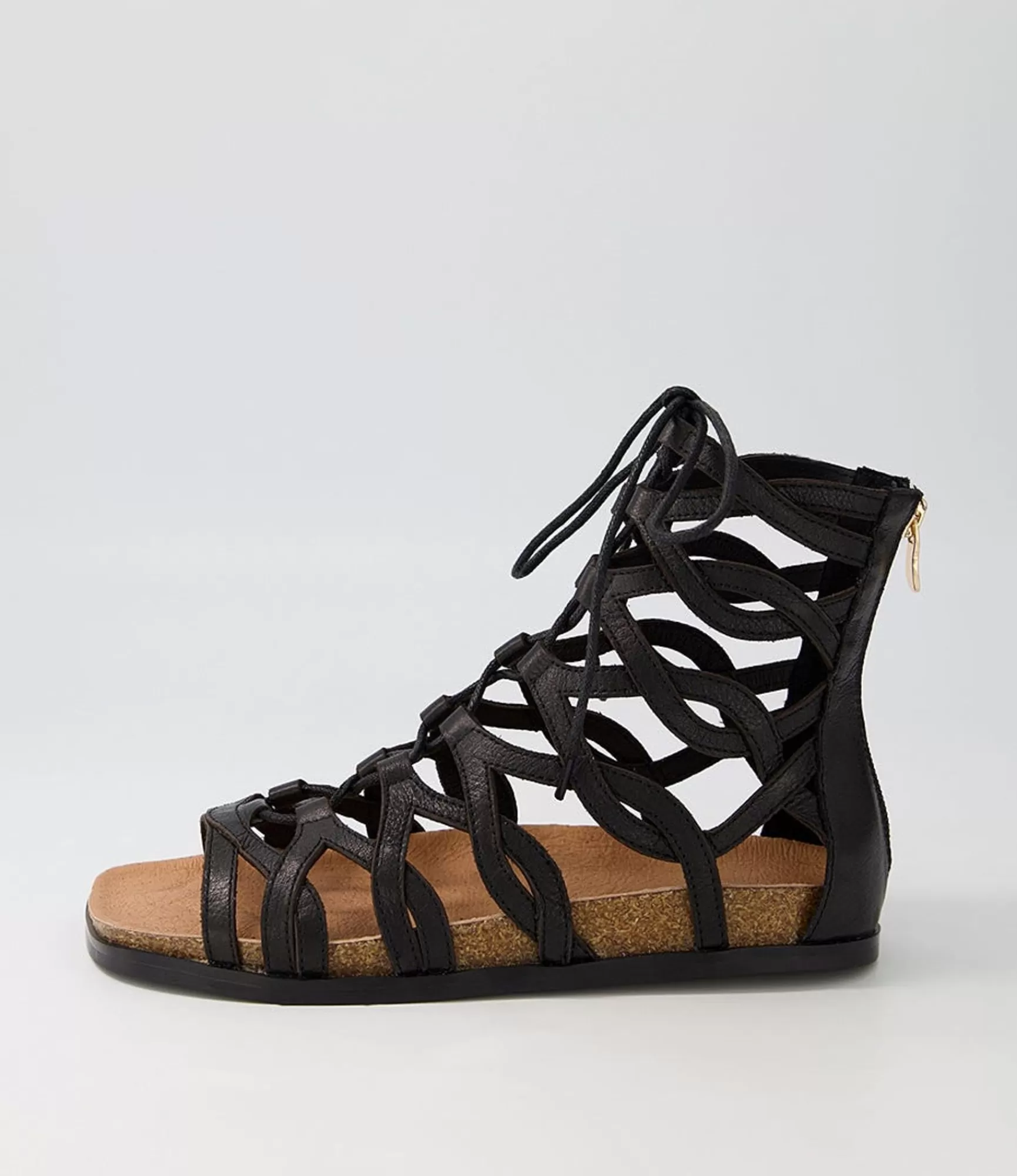 New Midas Shoes Nantina Black Leather Sandals