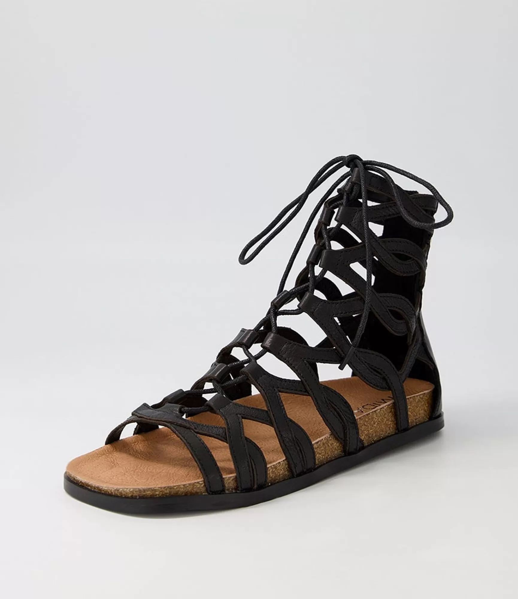 New Midas Shoes Nantina Black Leather Sandals