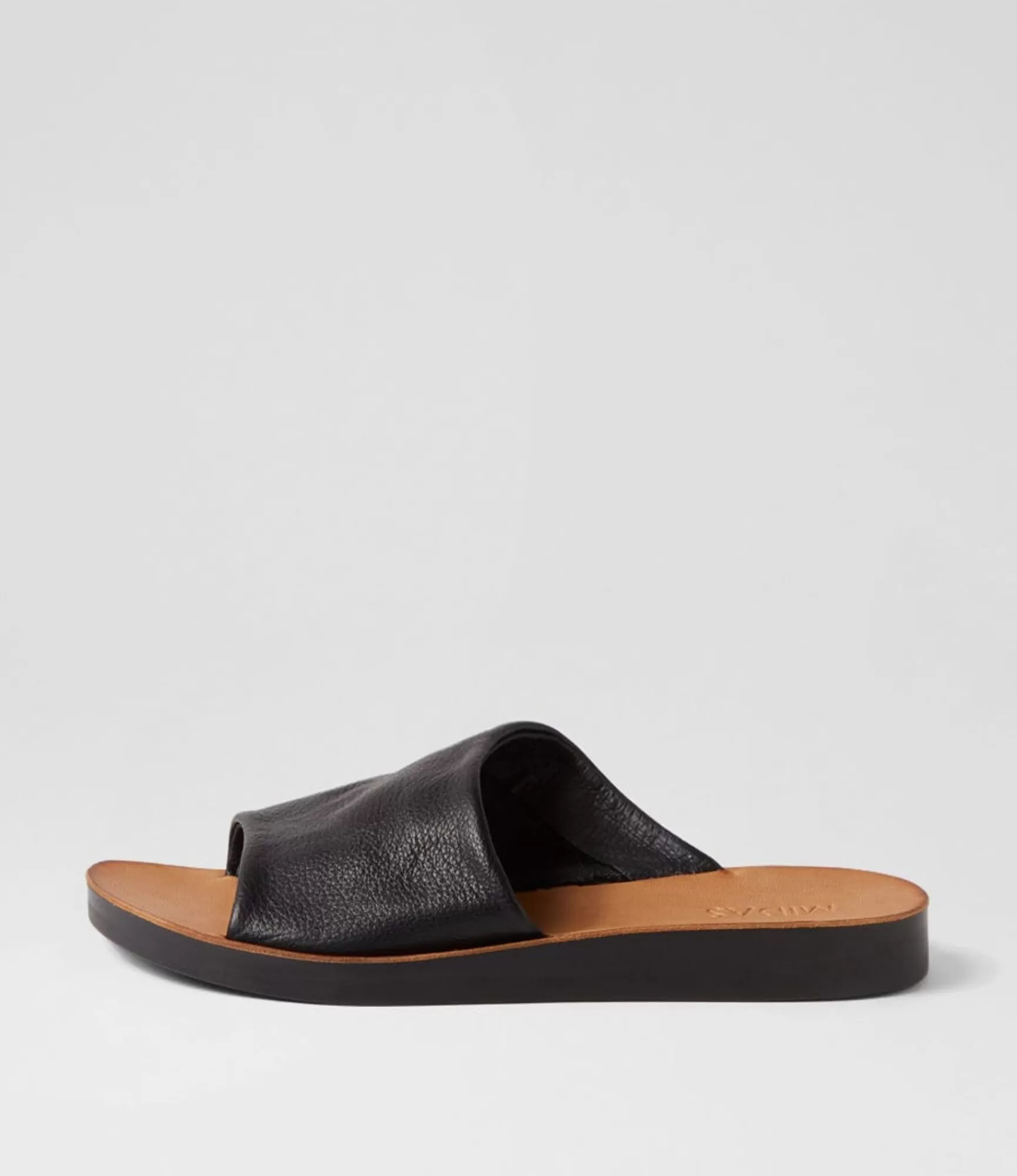 Cheap Midas Shoes Nomads Black Leather Slides