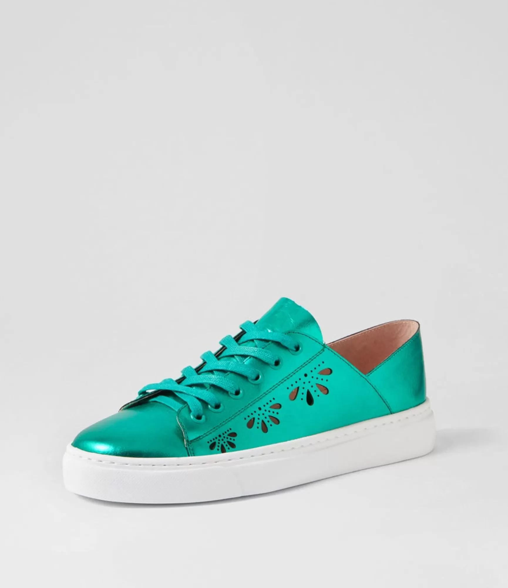 New Midas Shoes Oberta Emerald Metallic Leather Sneakers