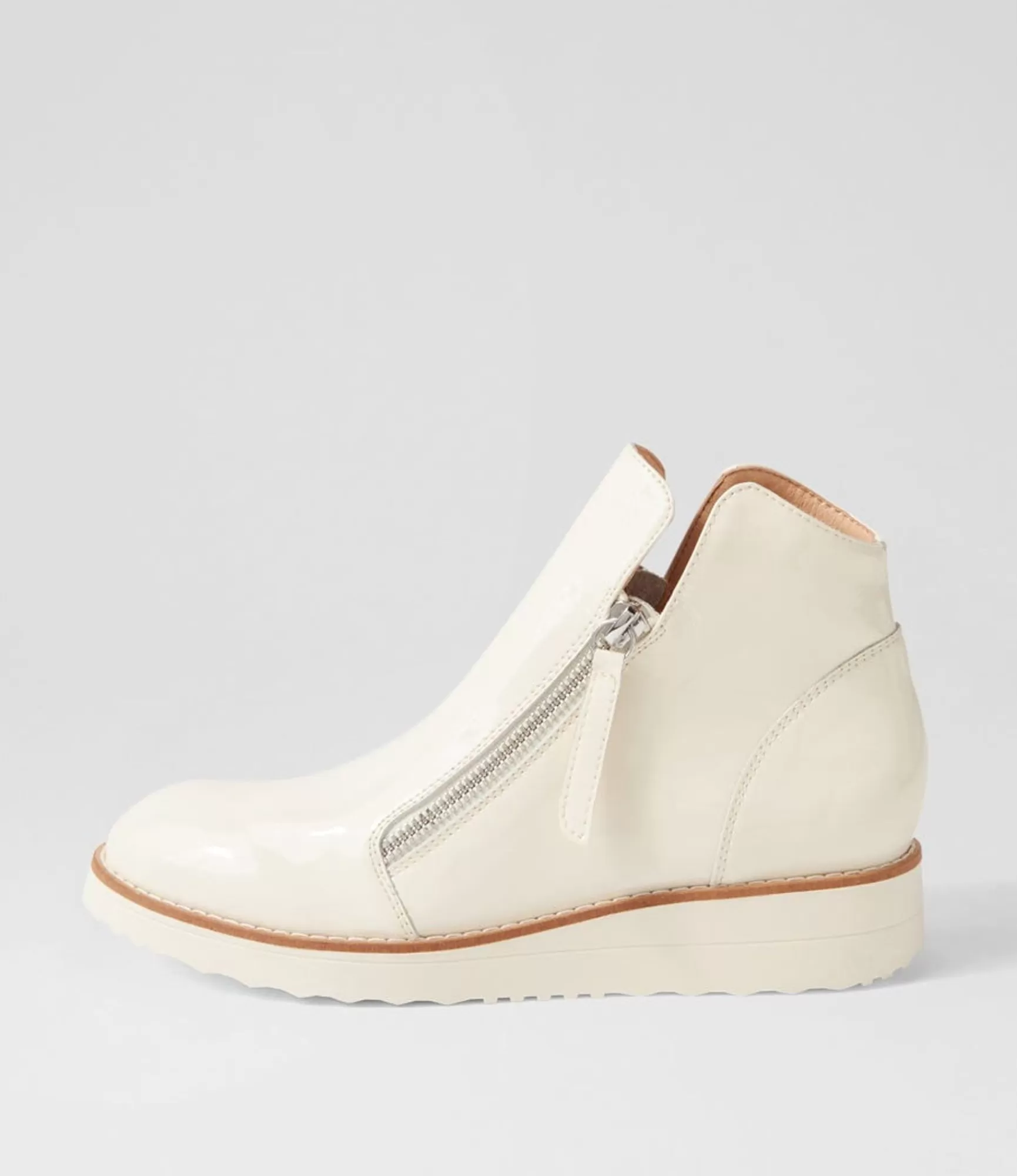 Discount Midas Shoes Olise Ivory Patent Leather Ankle Boots
