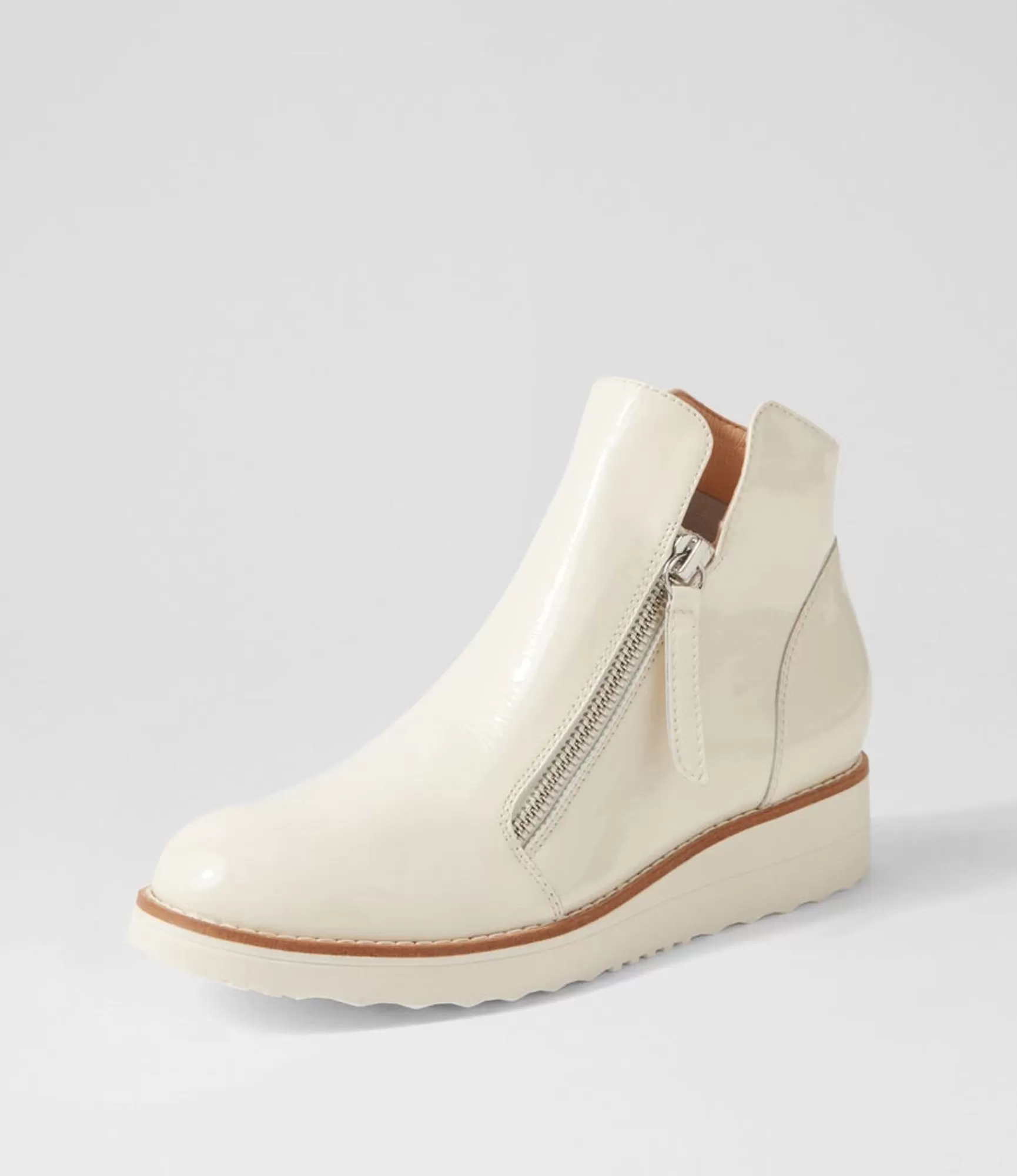 Discount Midas Shoes Olise Ivory Patent Leather Ankle Boots