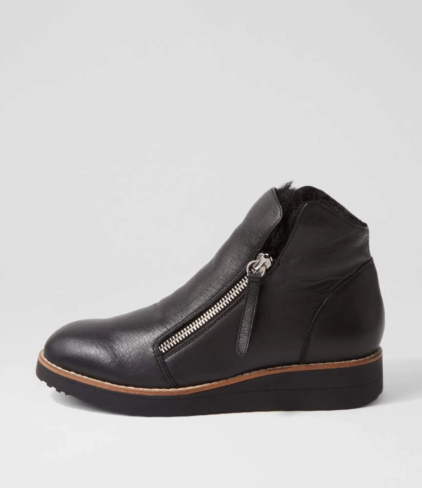 Outlet Midas Shoes Opelle Black Leather Fur Ankle Boots