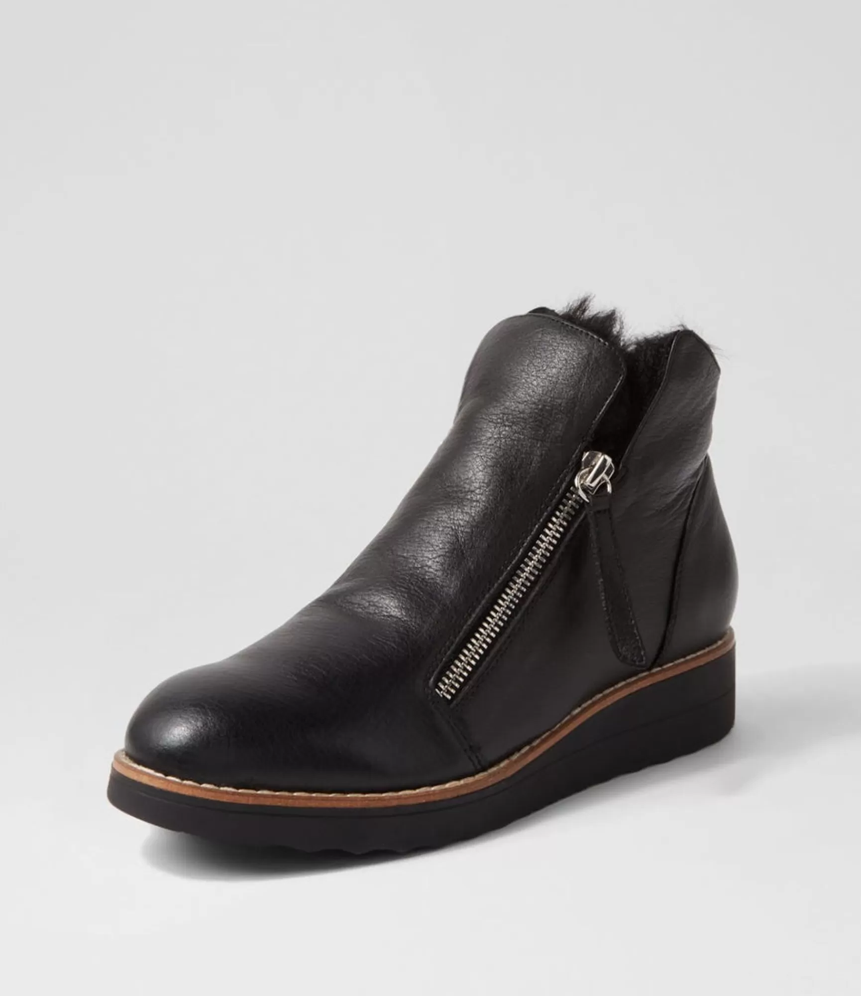 Outlet Midas Shoes Opelle Black Leather Fur Ankle Boots