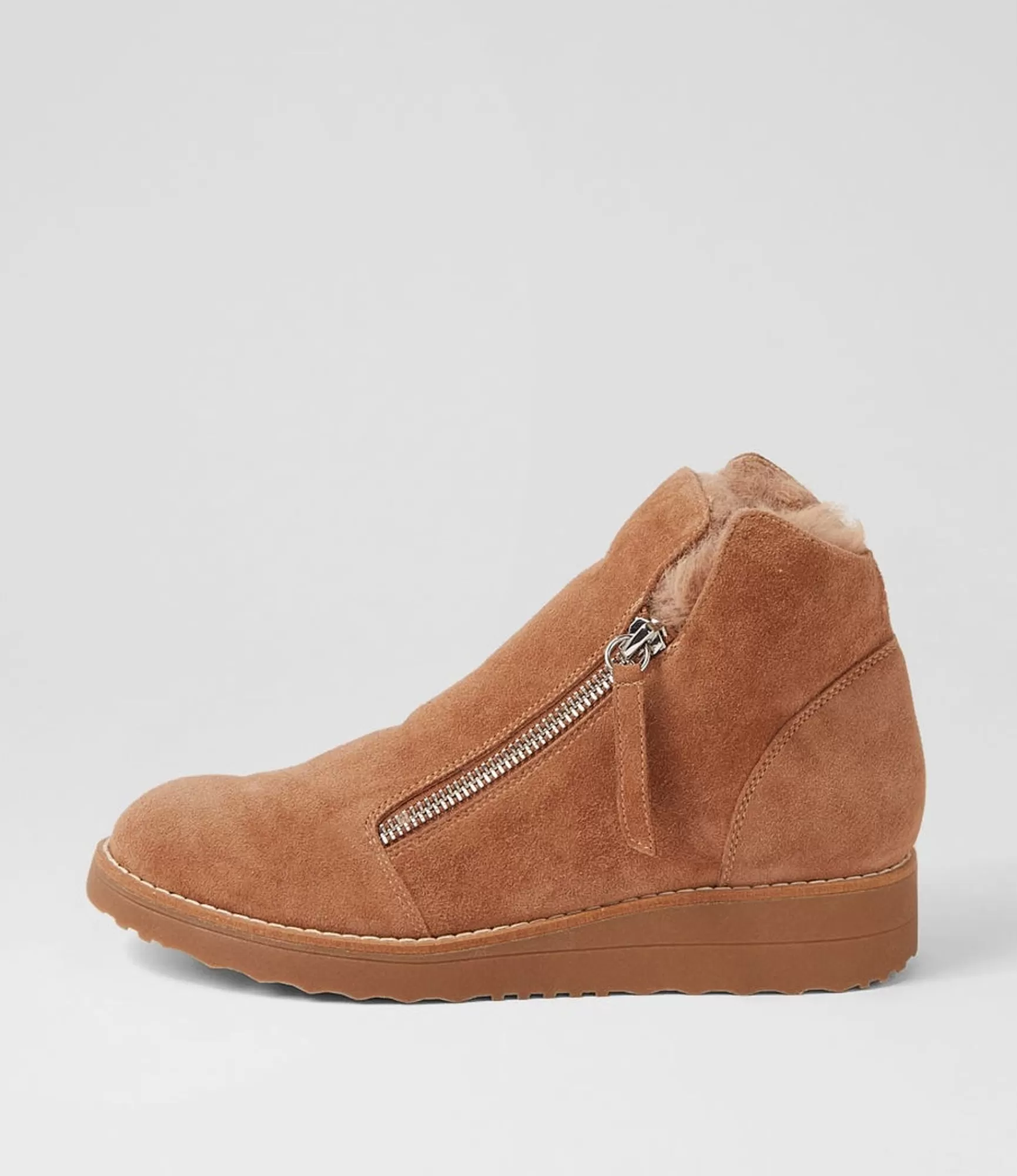 Clearance Midas Shoes Opelle Light Choc Taupe Suede Fur Ankle Boots