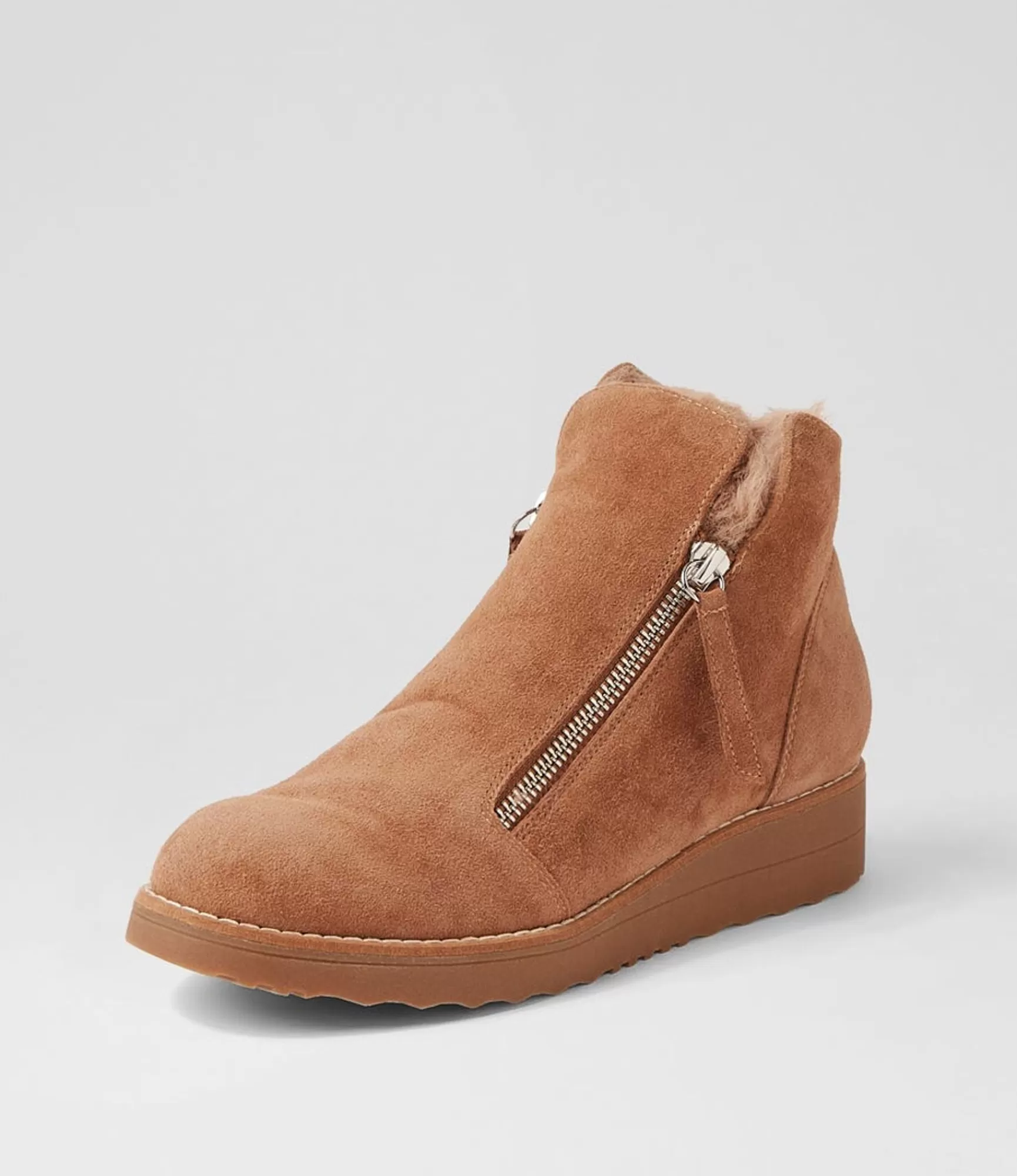 Clearance Midas Shoes Opelle Light Choc Taupe Suede Fur Ankle Boots