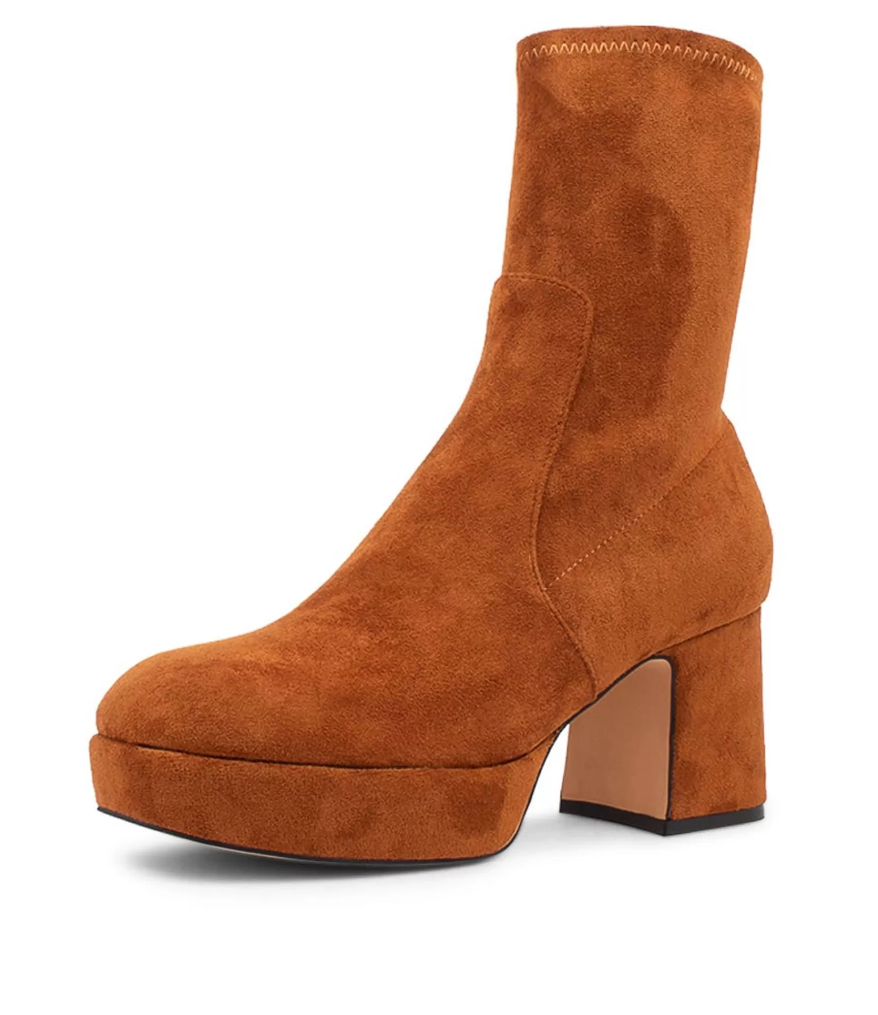 Clearance Midas Shoes Otis Tan Stretch Microsuede Ankle Boots