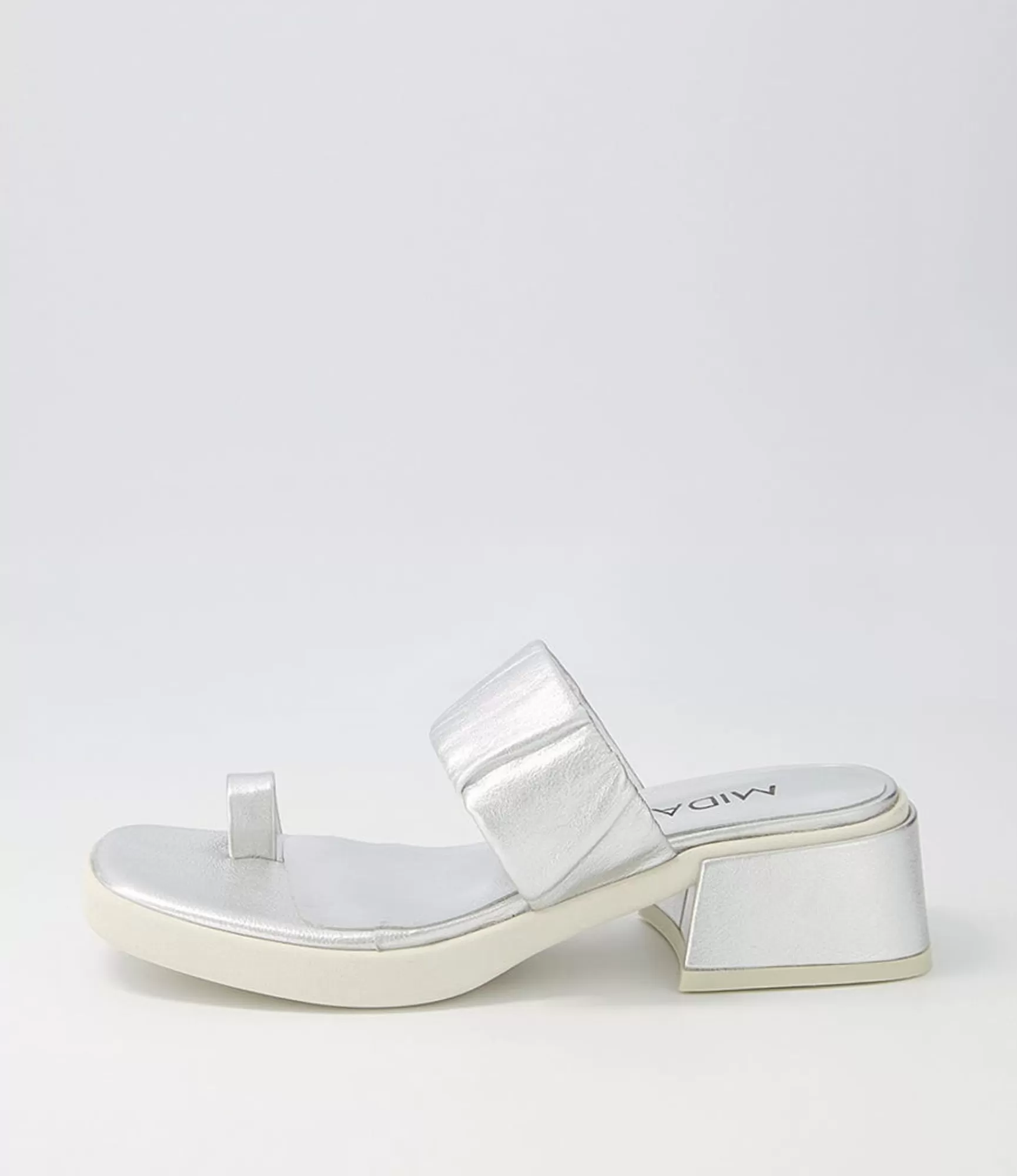 Cheap Midas Shoes Parta Silver White Leather Slides