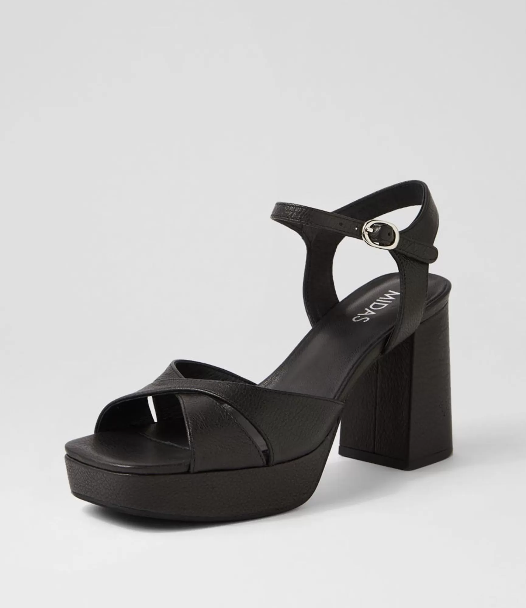 Shop Midas Shoes Peonala Black Leather Sandals