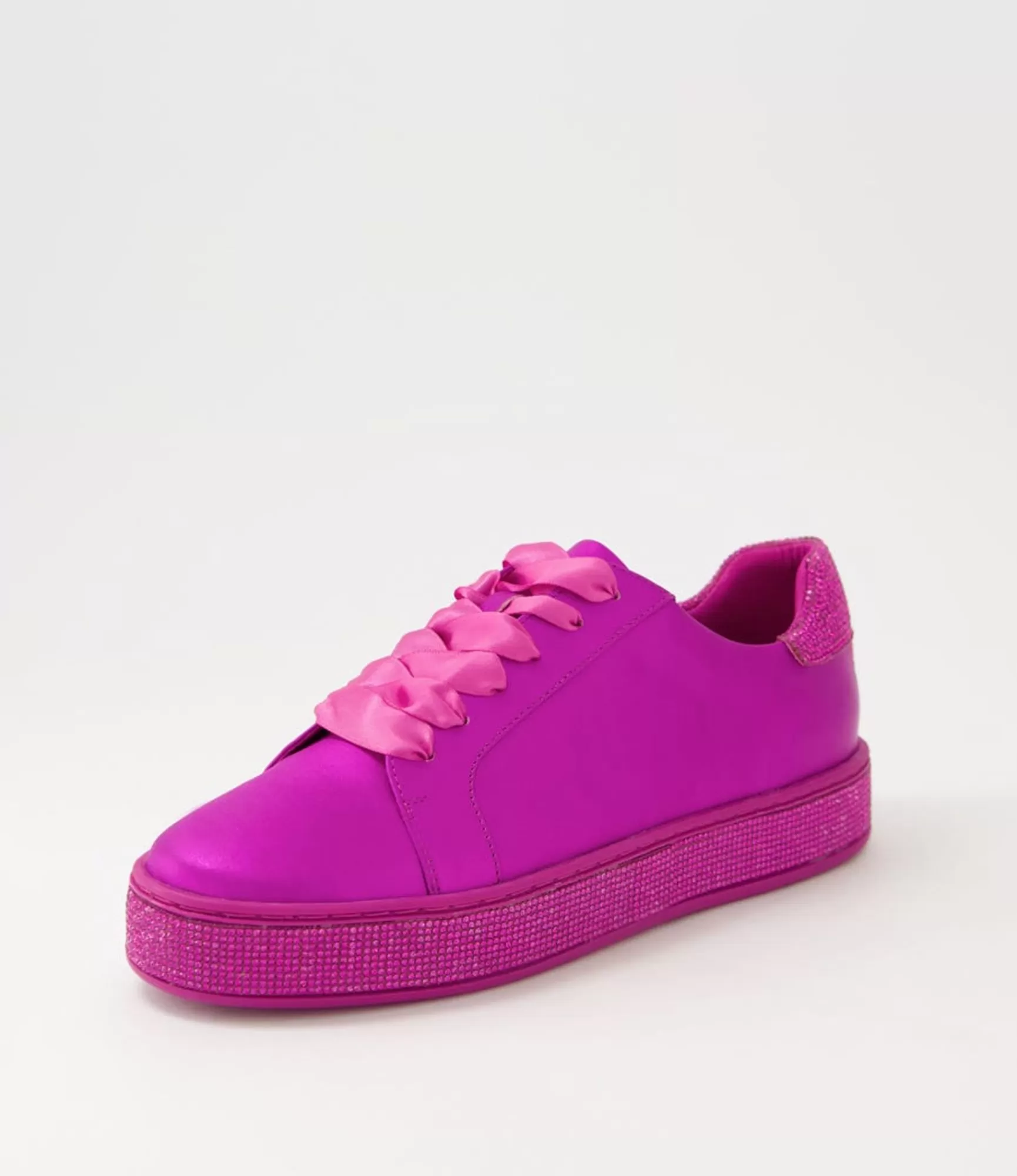 Sale Midas Shoes Plur Fuchsia Satin Metallic Leather Jewels Lace Up Flats