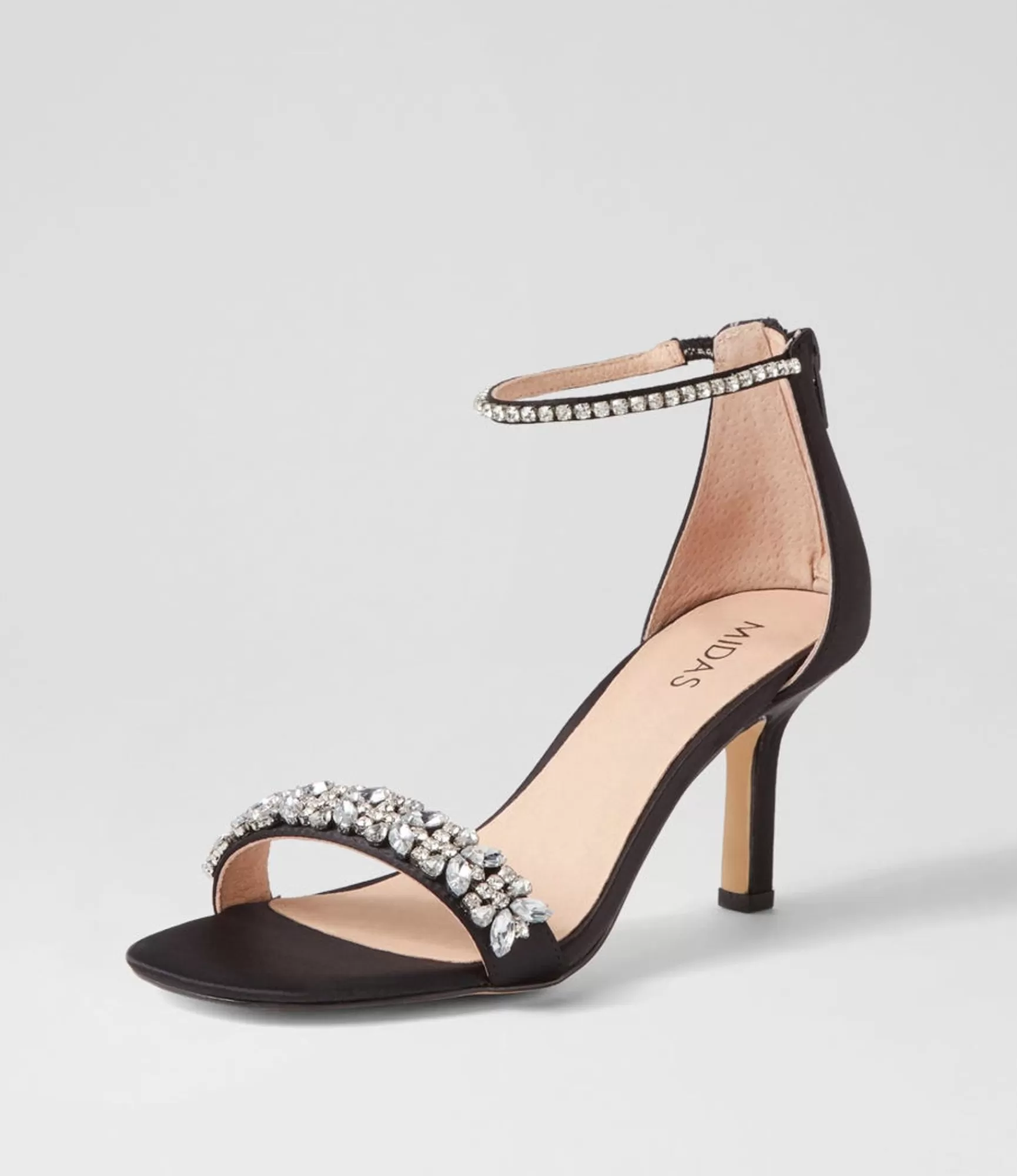 Hot Midas Shoes Preazi Black Satin Sandals