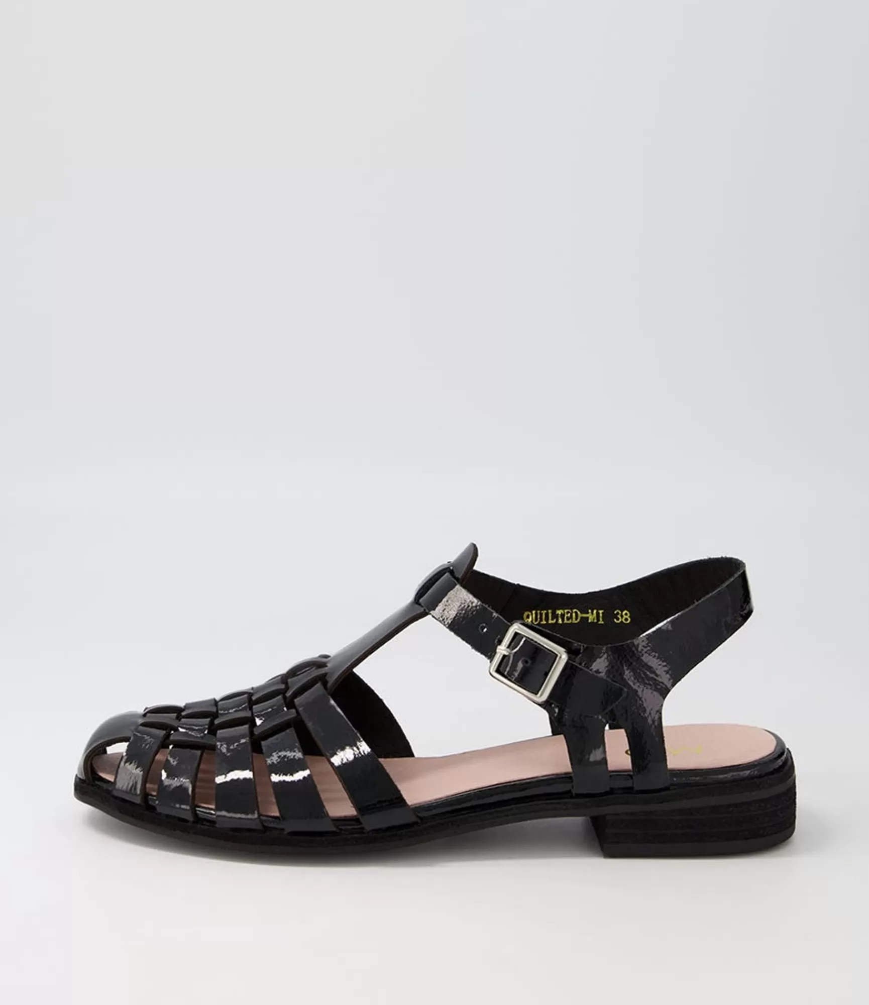 Hot Midas Shoes Quilted Black Patent Leather Flat Shoes