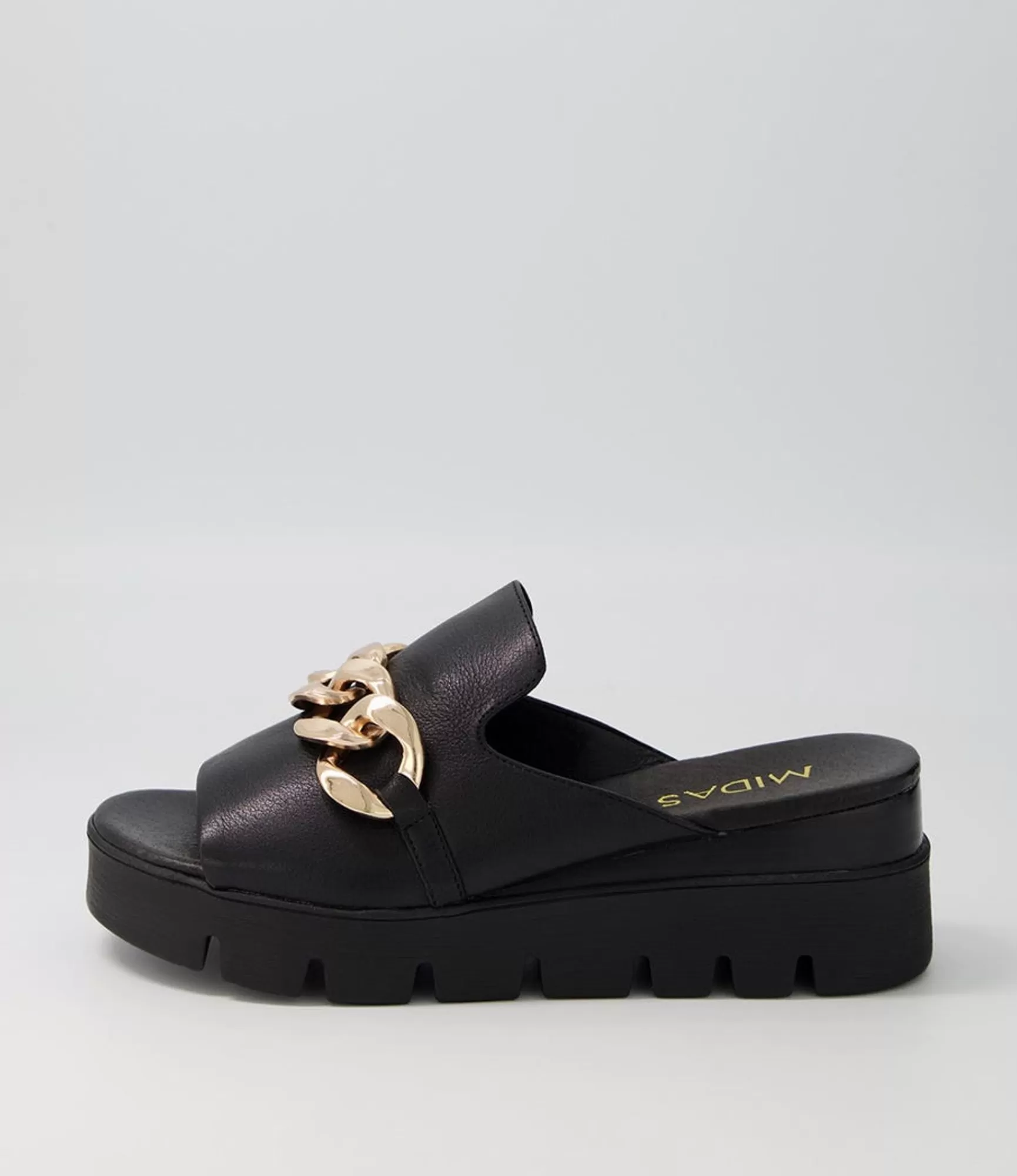 Sale Midas Shoes Razzy Black Leather Slides