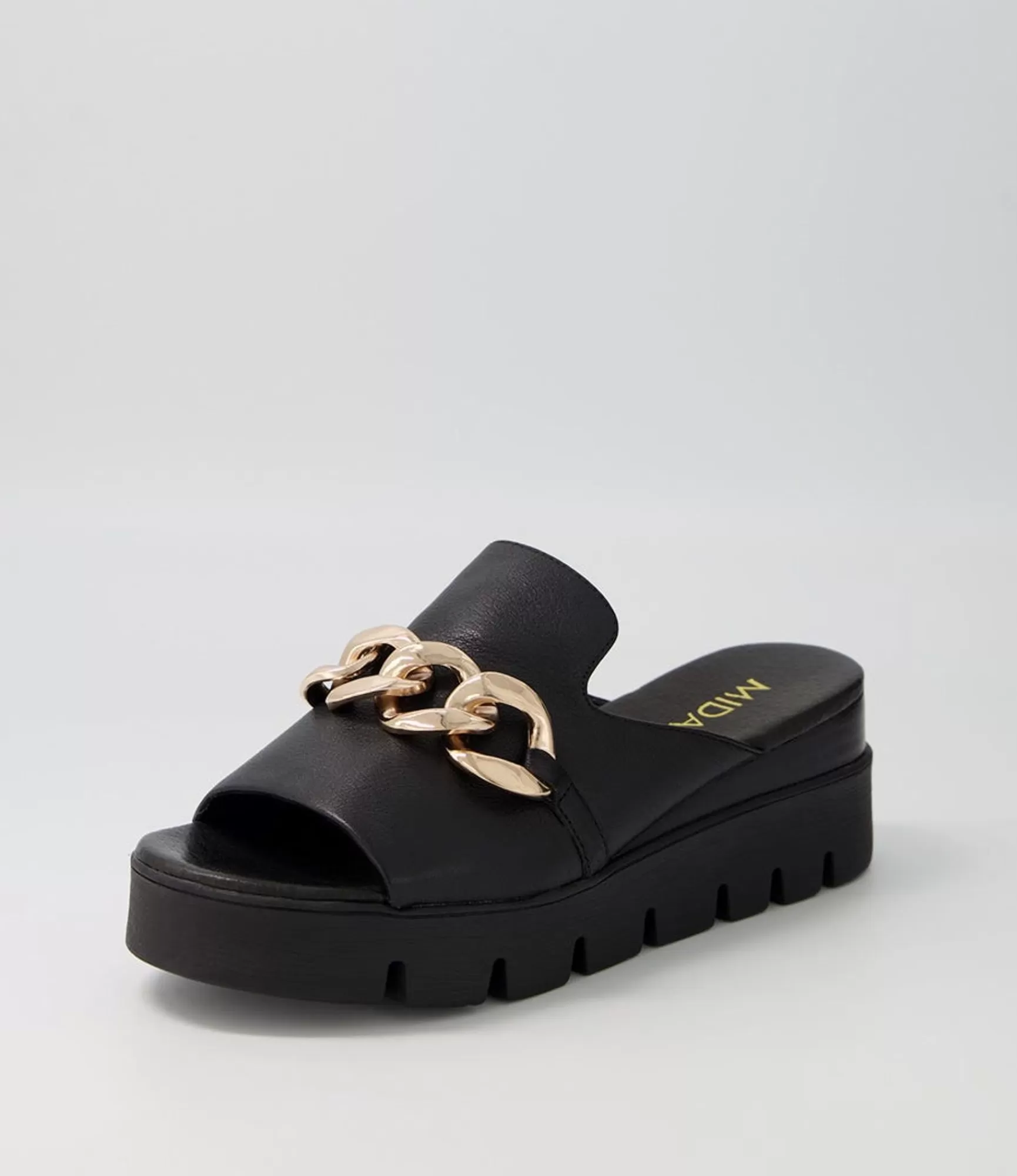 Sale Midas Shoes Razzy Black Leather Slides