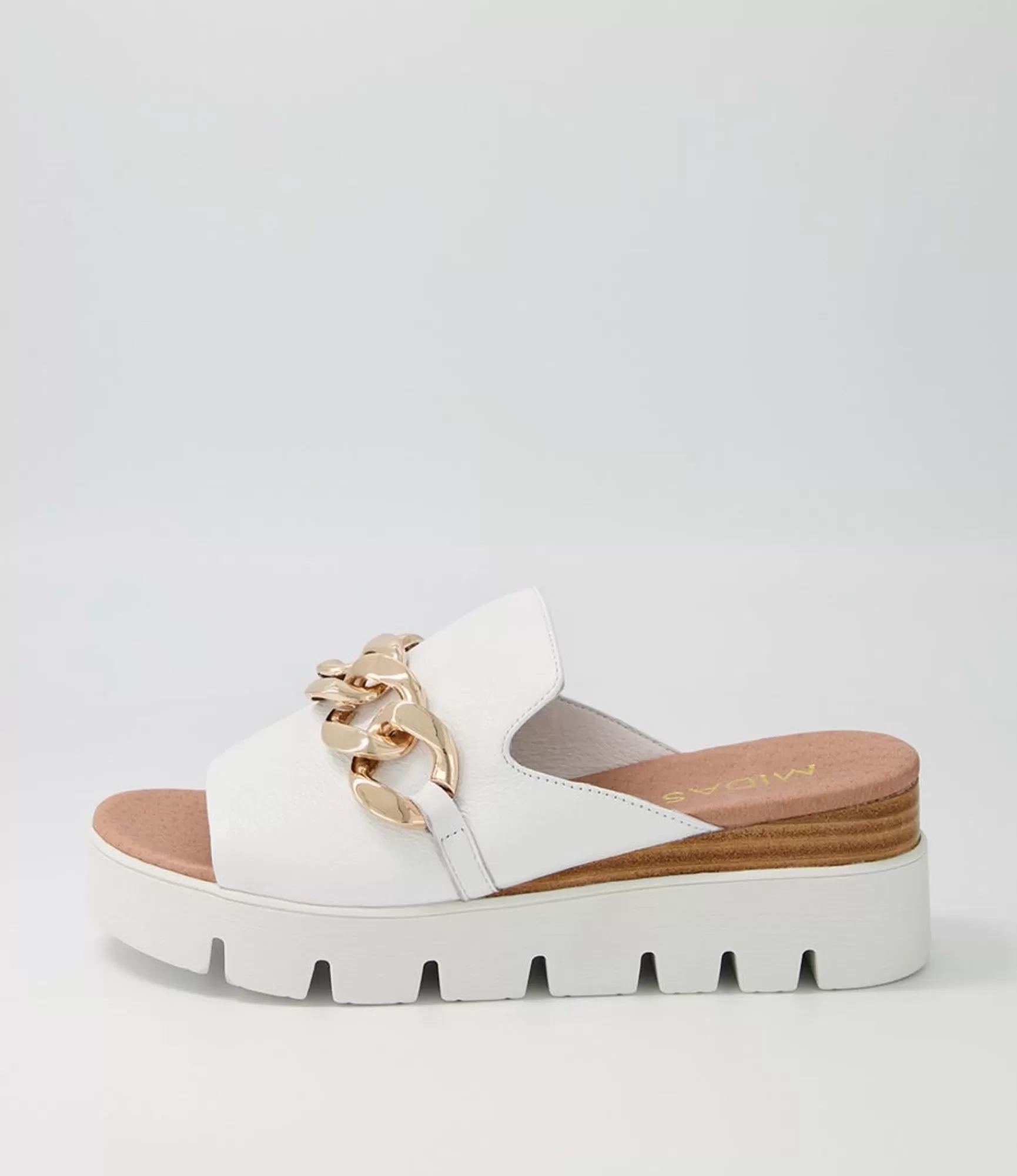 Best Sale Midas Shoes Razzy White Leather Slides