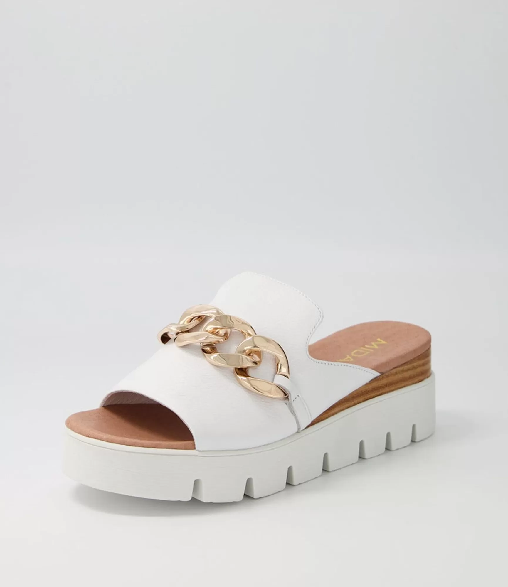 Best Sale Midas Shoes Razzy White Leather Slides