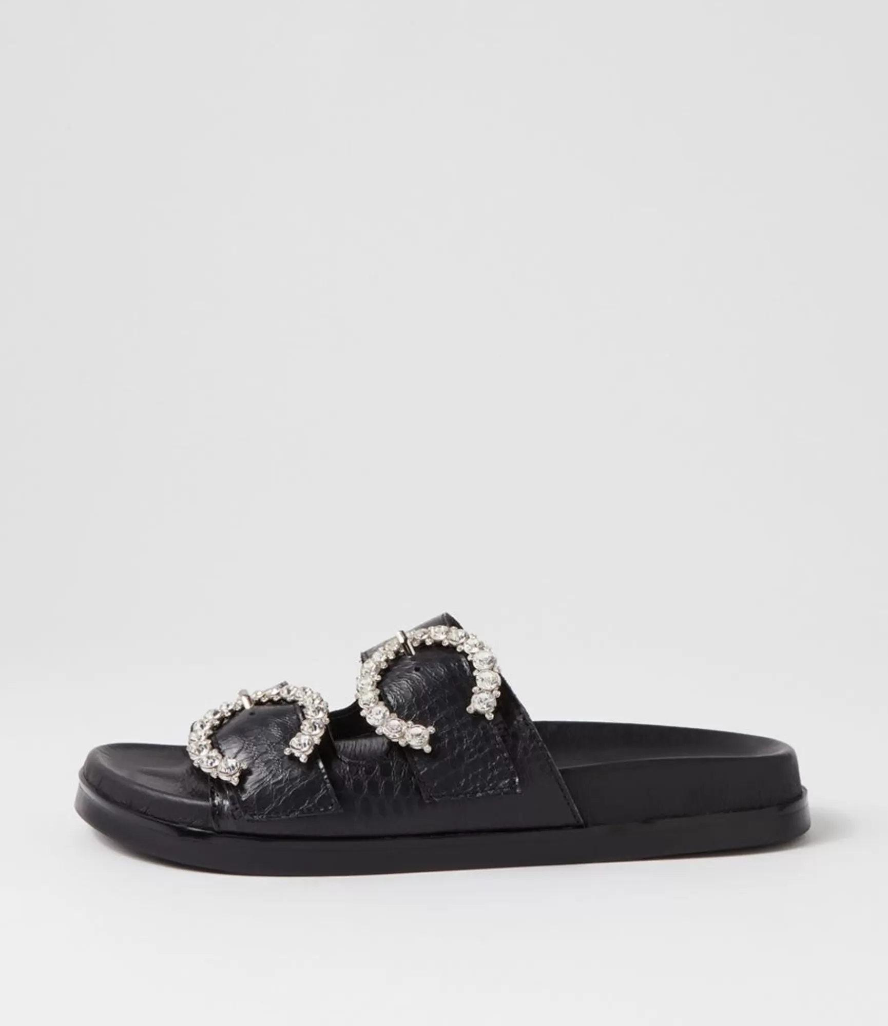 Sale Midas Shoes Renny Black Croc Leather Slides