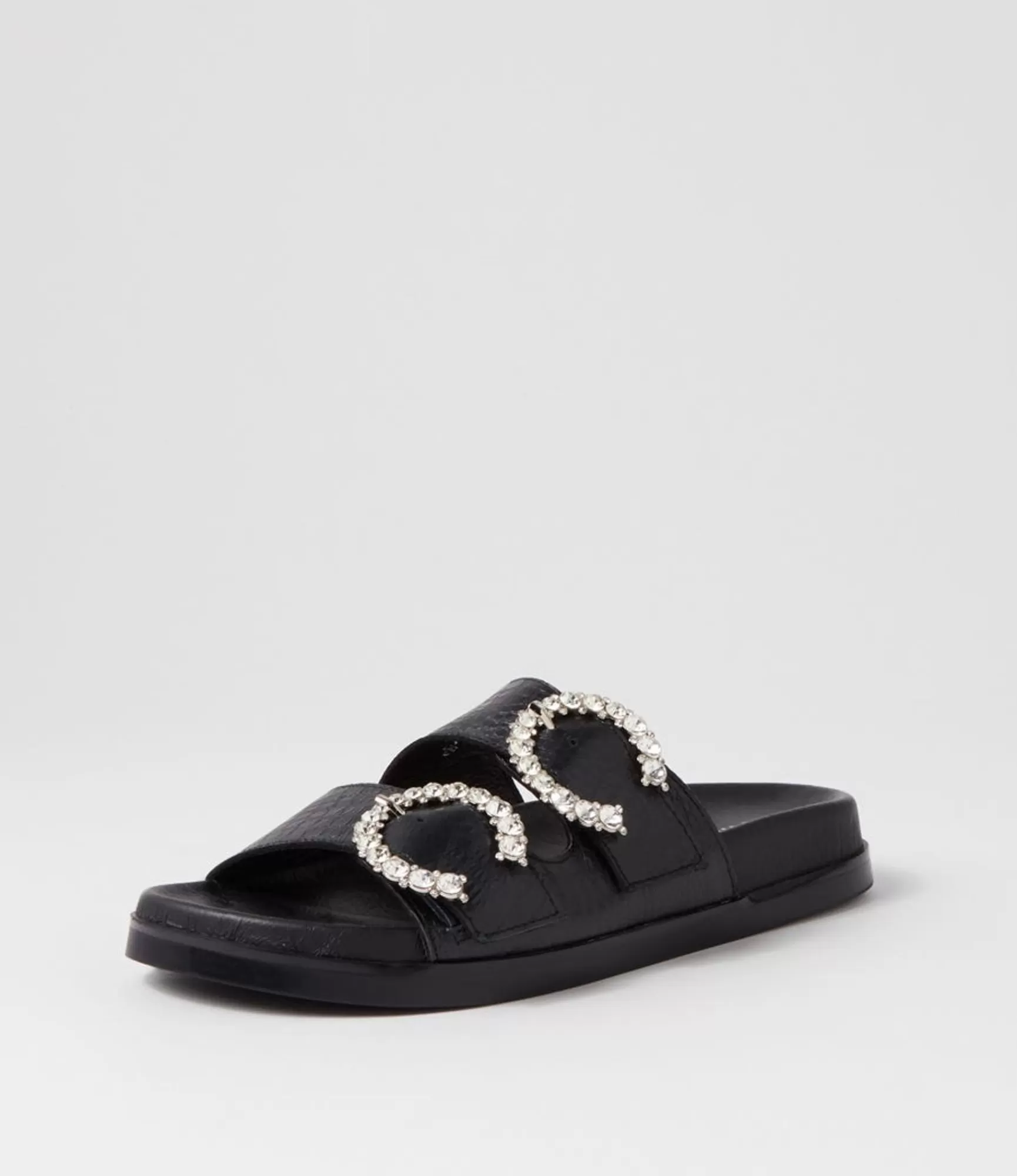 Sale Midas Shoes Renny Black Croc Leather Slides