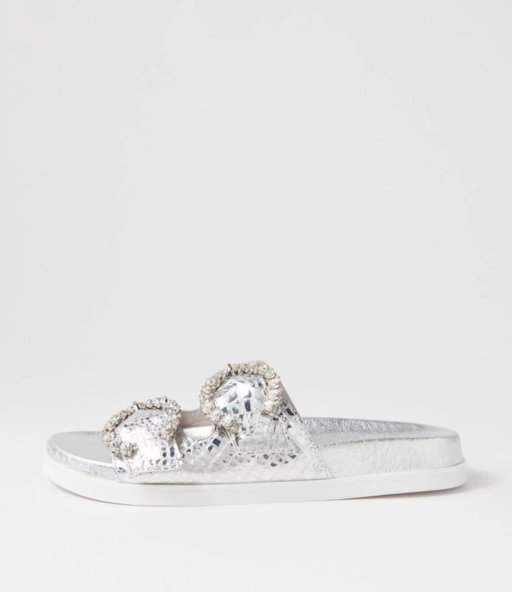 Cheap Midas Shoes Renny Silver Croc Leather Slides