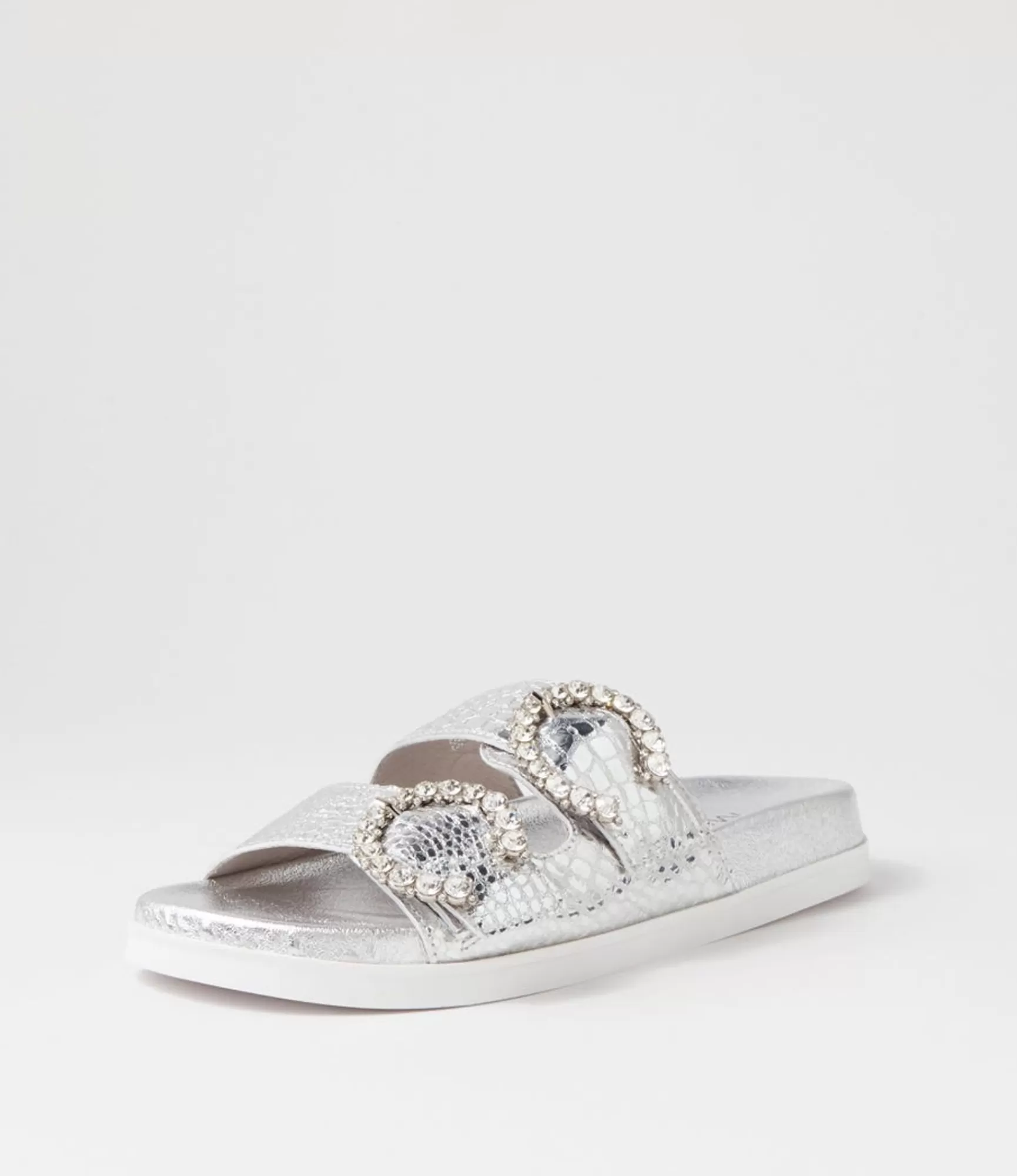 Cheap Midas Shoes Renny Silver Croc Leather Slides