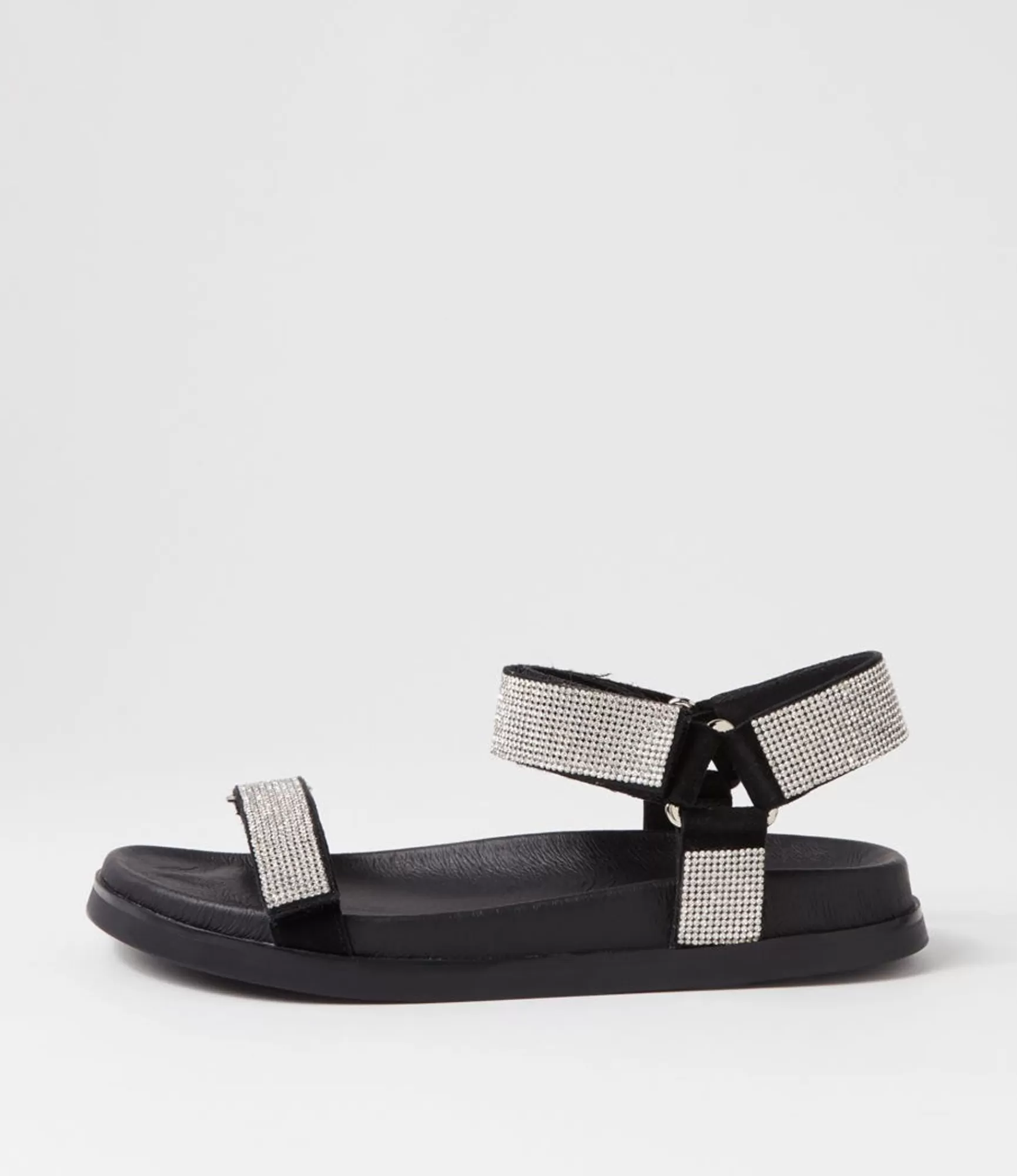 Hot Midas Shoes Rolton Black Silver Suede Jewels Sandals