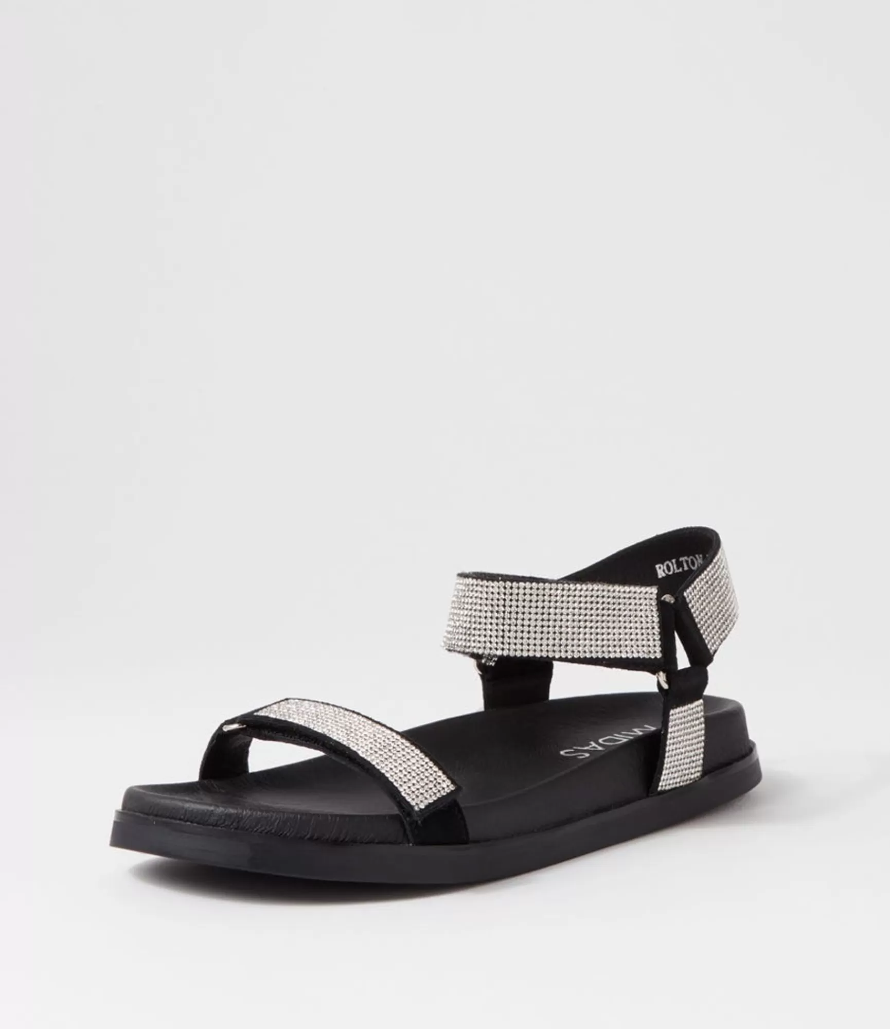 Hot Midas Shoes Rolton Black Silver Suede Jewels Sandals