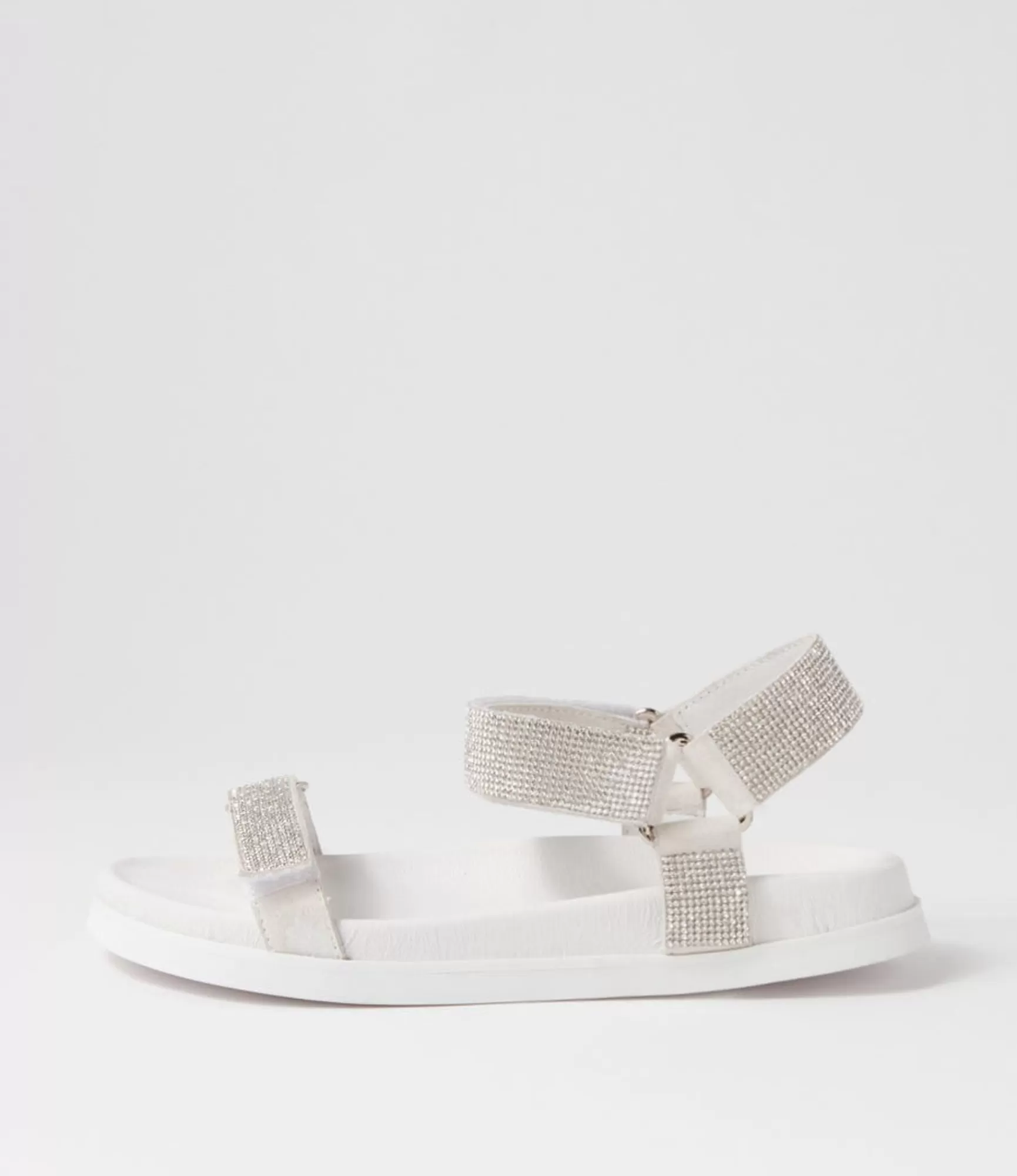 Discount Midas Shoes Rolton White Silver Suede Jewels Sandals