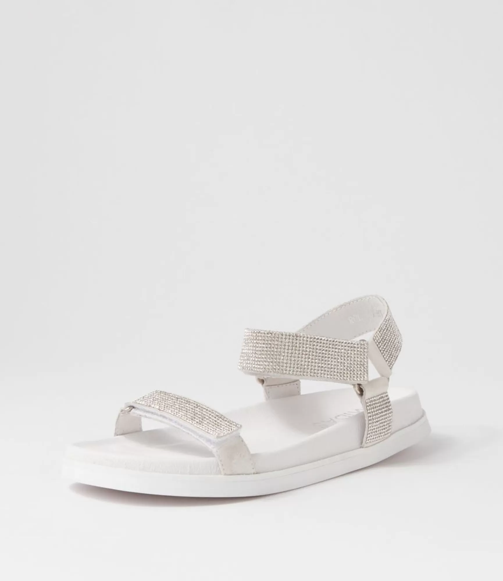 Discount Midas Shoes Rolton White Silver Suede Jewels Sandals