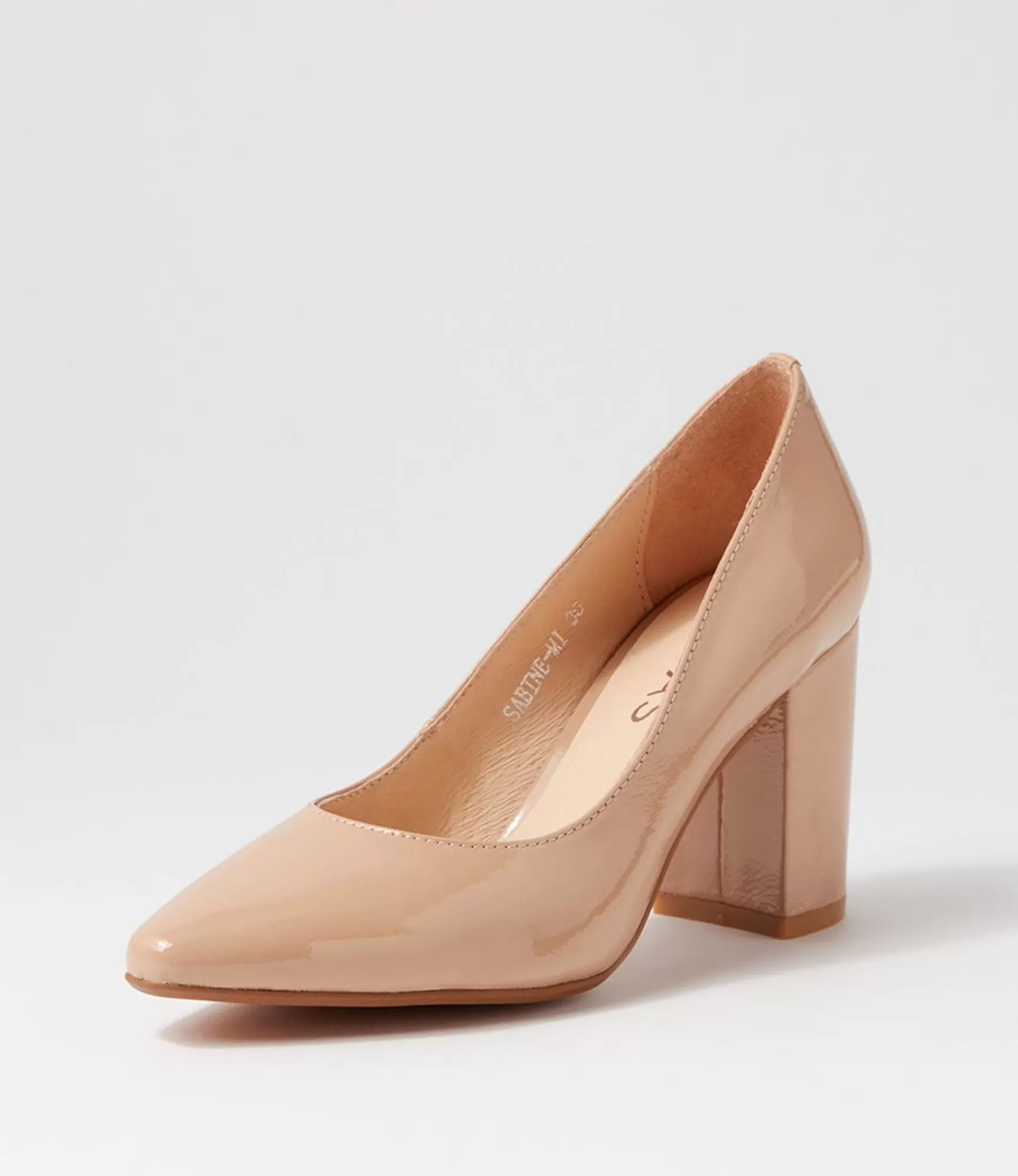 Discount Midas Shoes Sabine Nude Patent Leather Heels