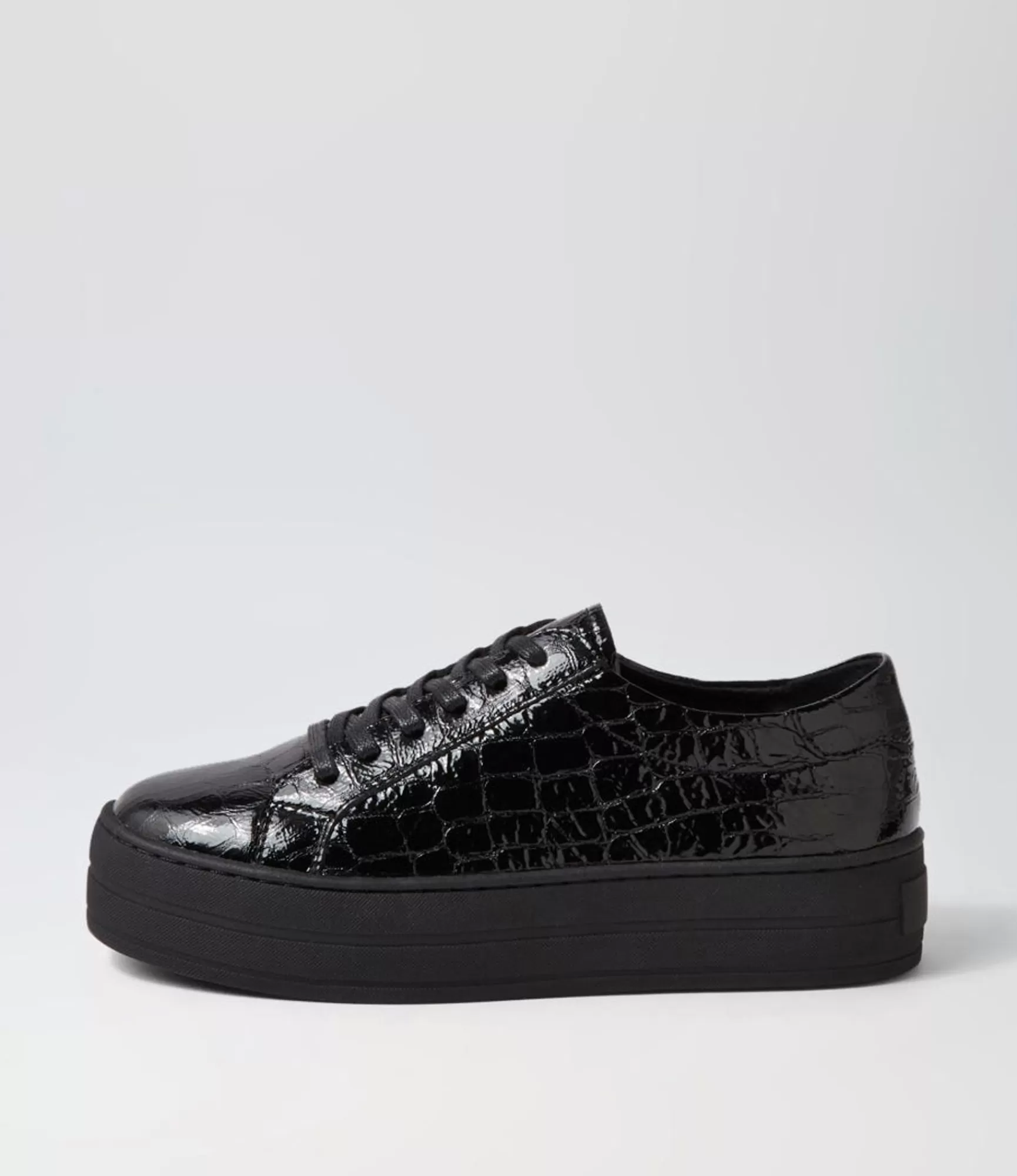 Store Midas Shoes Shelby Black Shine Croc Leather Sneakers