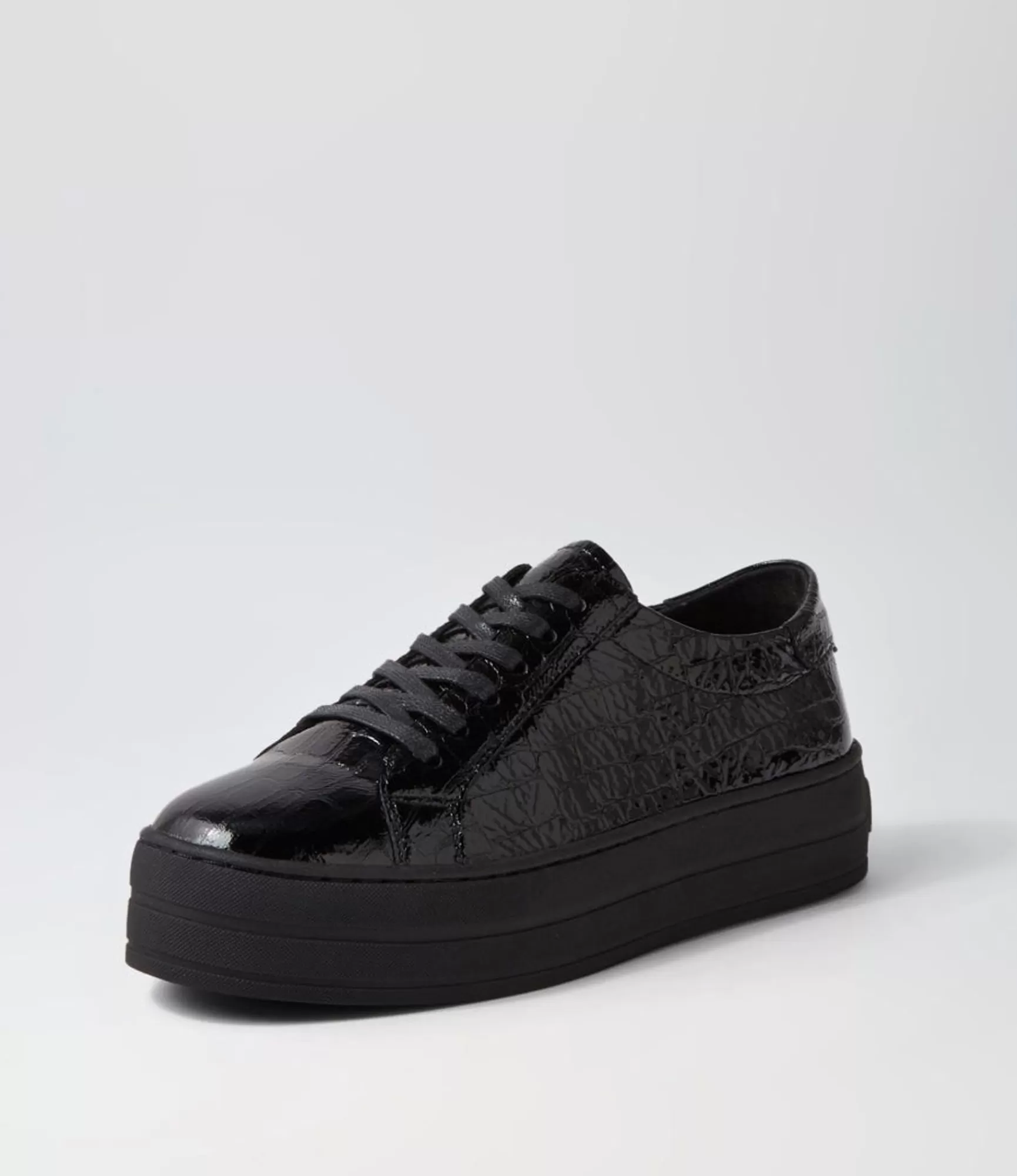 Store Midas Shoes Shelby Black Shine Croc Leather Sneakers