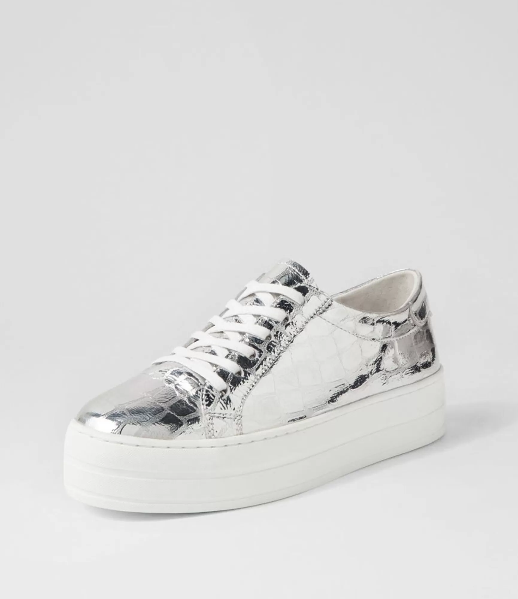 Best Sale Midas Shoes Shelby Silver White Croc Leather Sneakers