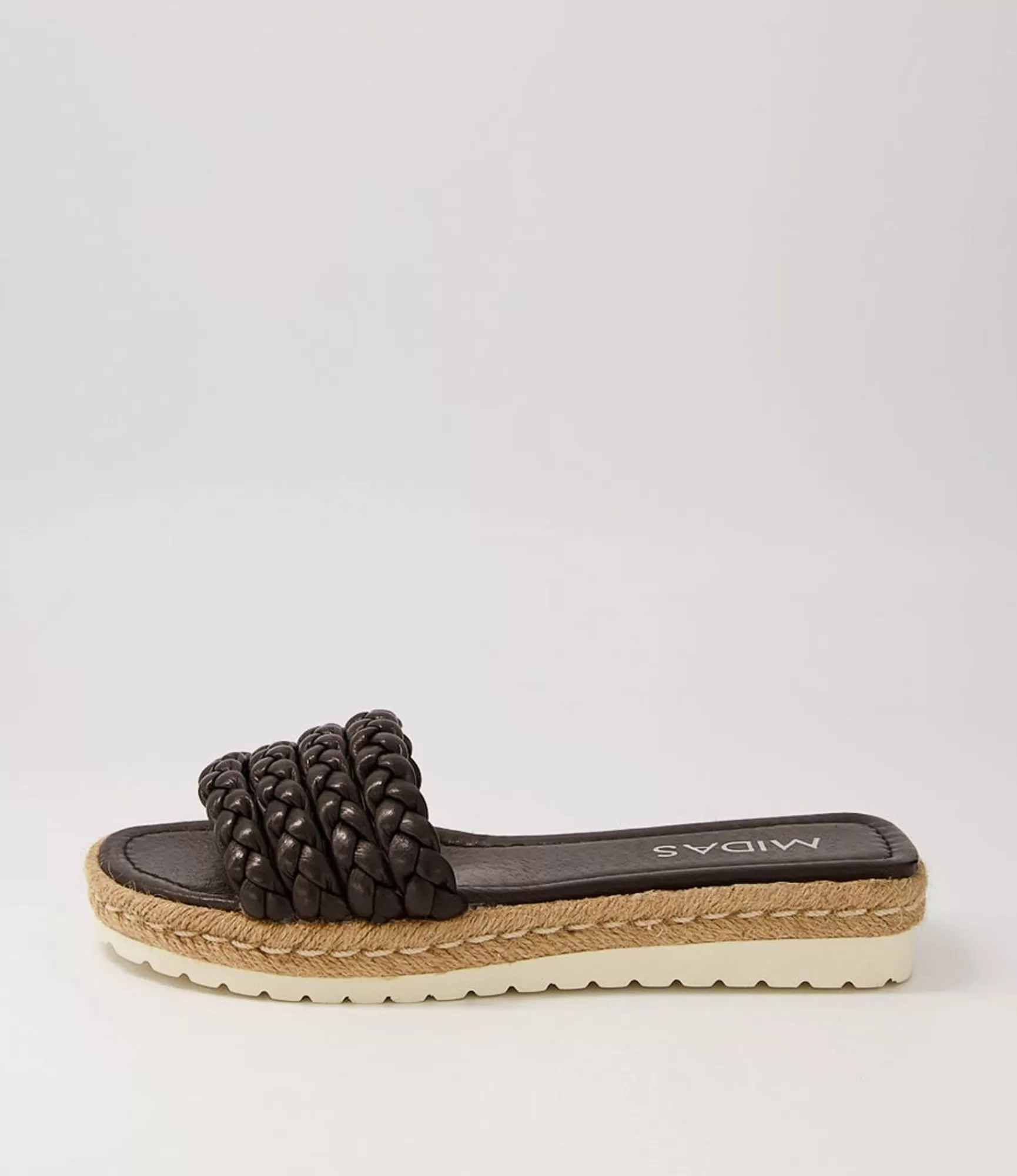 New Midas Shoes Shelles Black Leather Slides